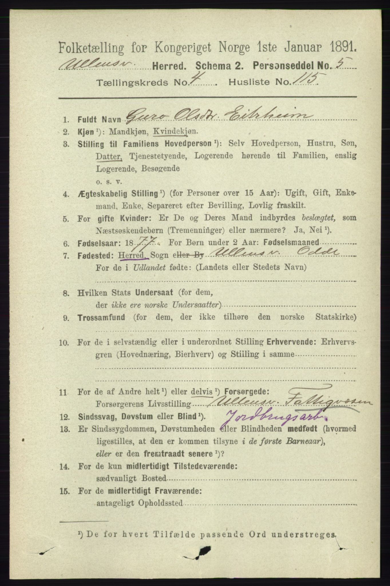 RA, 1891 census for 1230 Ullensvang, 1891, p. 1575