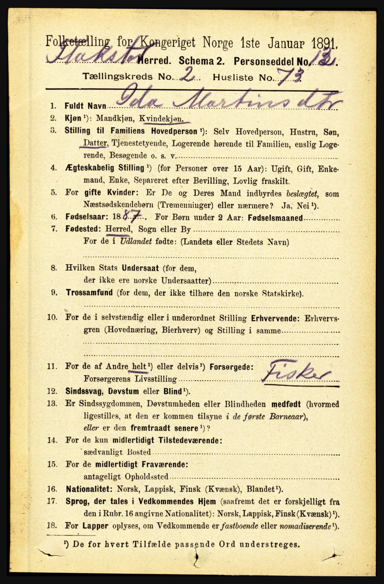 RA, 1891 census for 1859 Flakstad, 1891, p. 1174