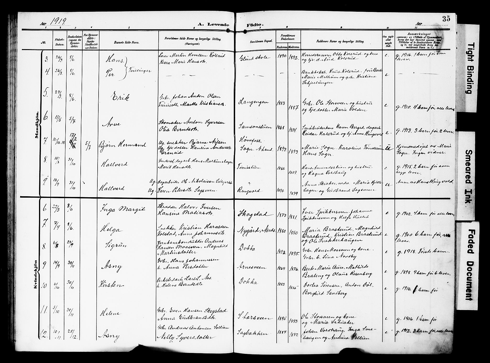 Nordre Land prestekontor, AV/SAH-PREST-124/H/Ha/Hab/L0001: Parish register (copy) no. 1, 1908-1931, p. 35