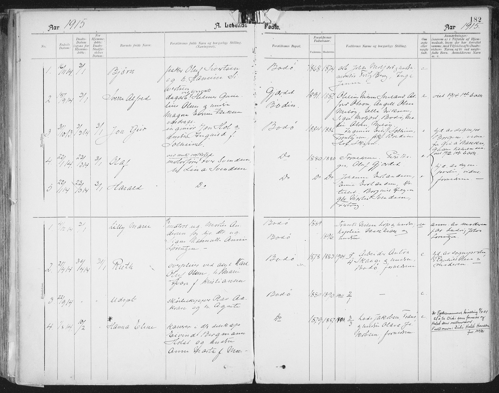 Ministerialprotokoller, klokkerbøker og fødselsregistre - Nordland, SAT/A-1459/801/L0011: Parish register (official) no. 801A11, 1900-1916, p. 182