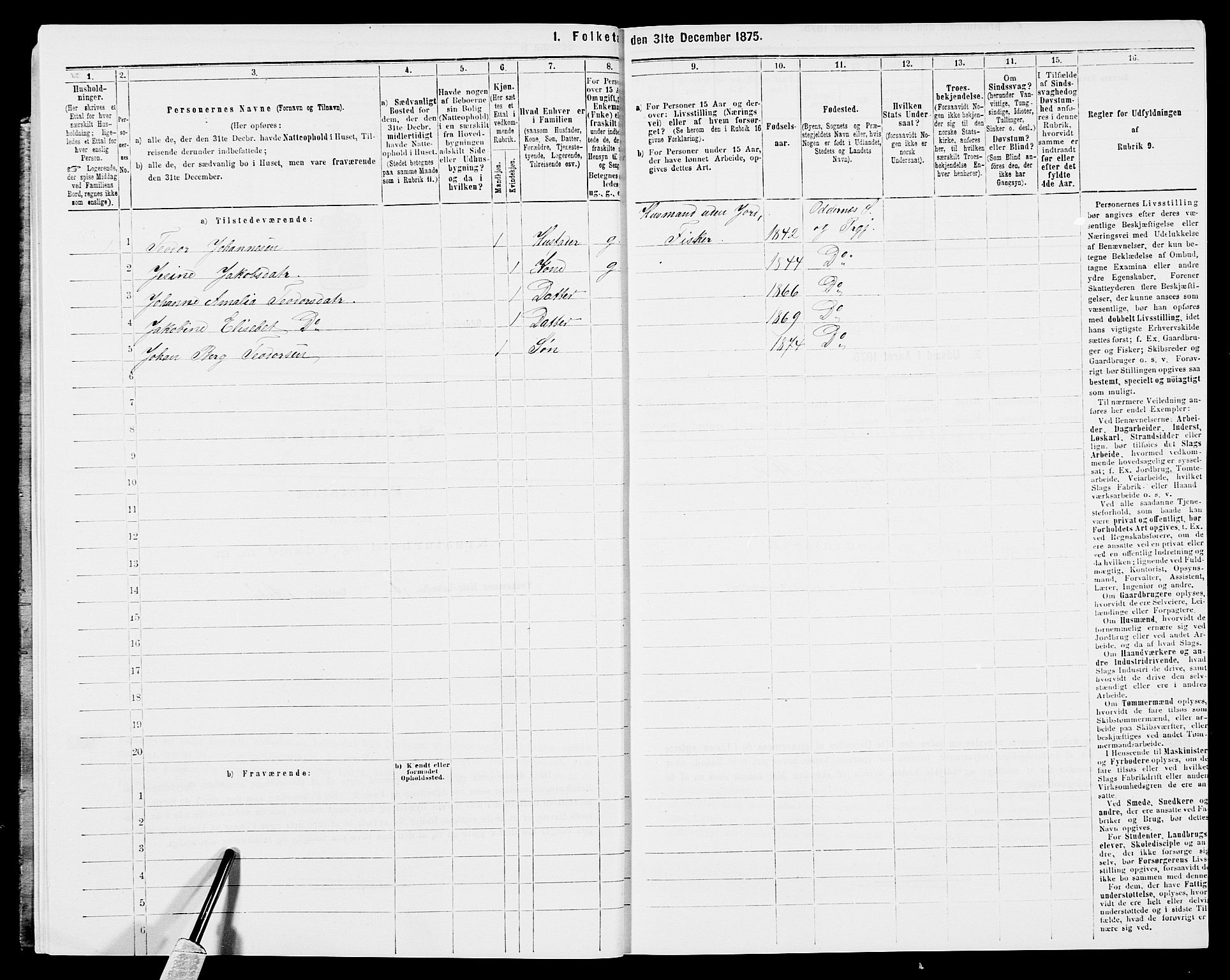 SAK, 1875 census for 1012P Oddernes, 1875, p. 63