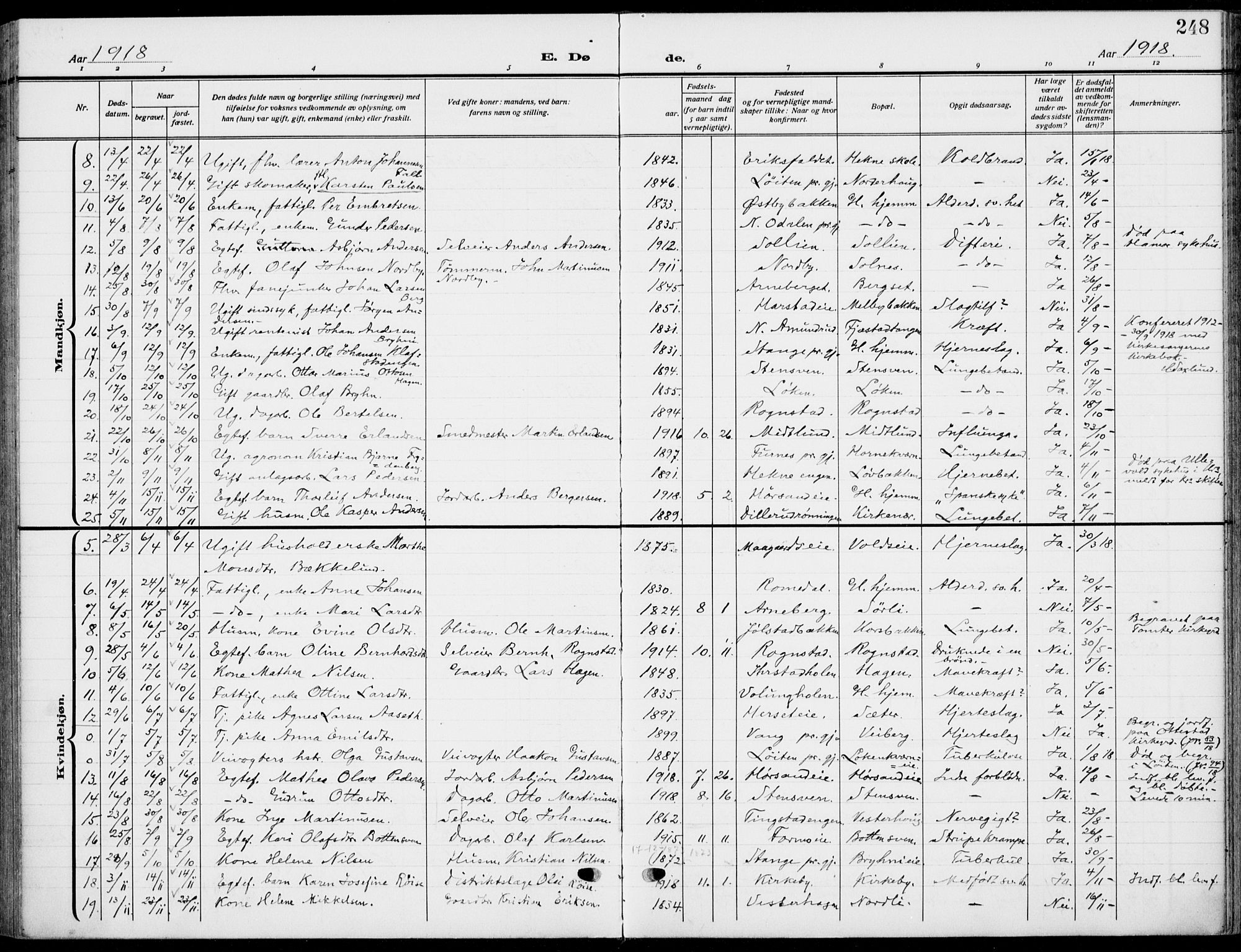 Romedal prestekontor, SAH/PREST-004/K/L0012: Parish register (official) no. 12, 1913-1935, p. 248