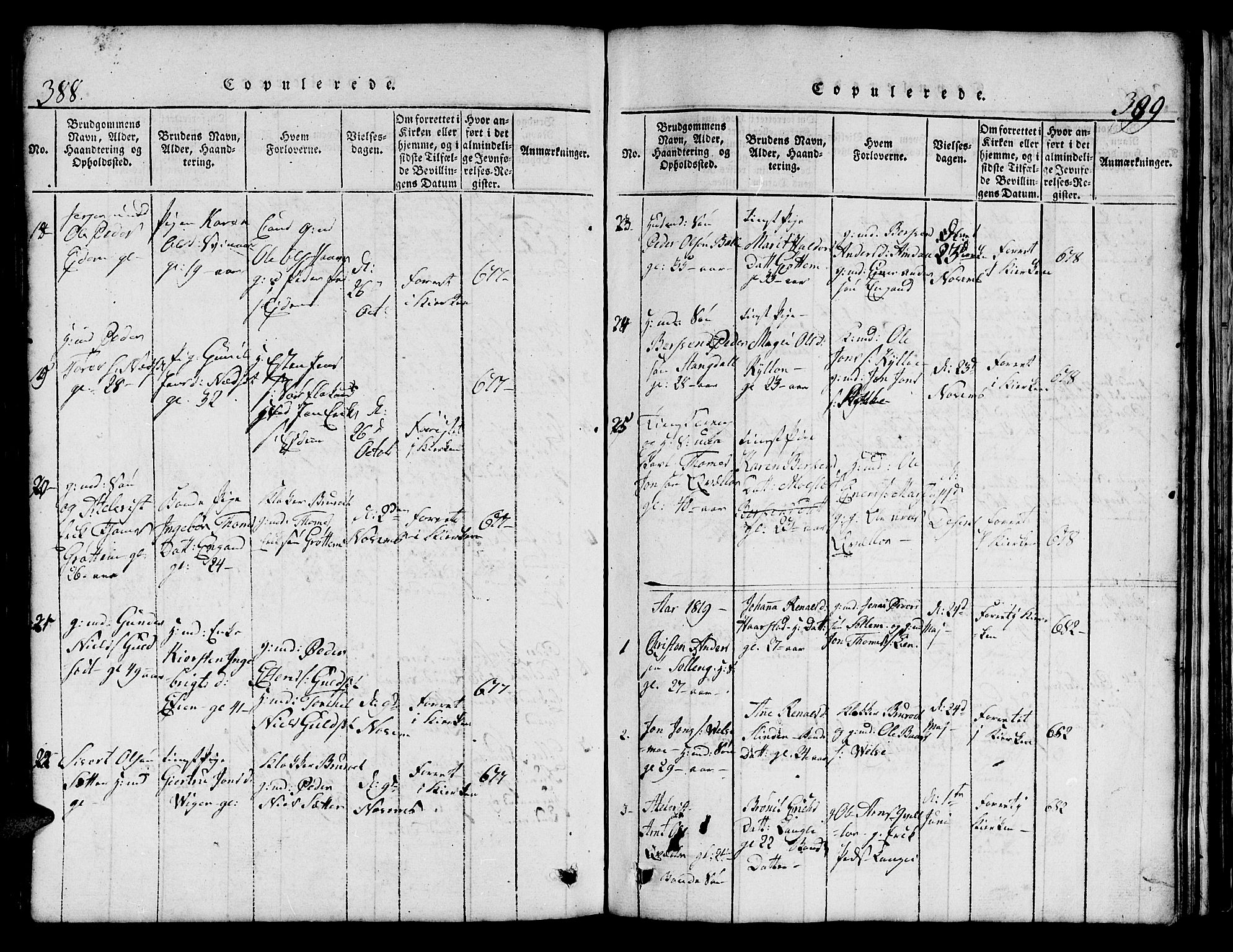 Ministerialprotokoller, klokkerbøker og fødselsregistre - Sør-Trøndelag, SAT/A-1456/695/L1152: Parish register (copy) no. 695C03, 1816-1831, p. 388-389
