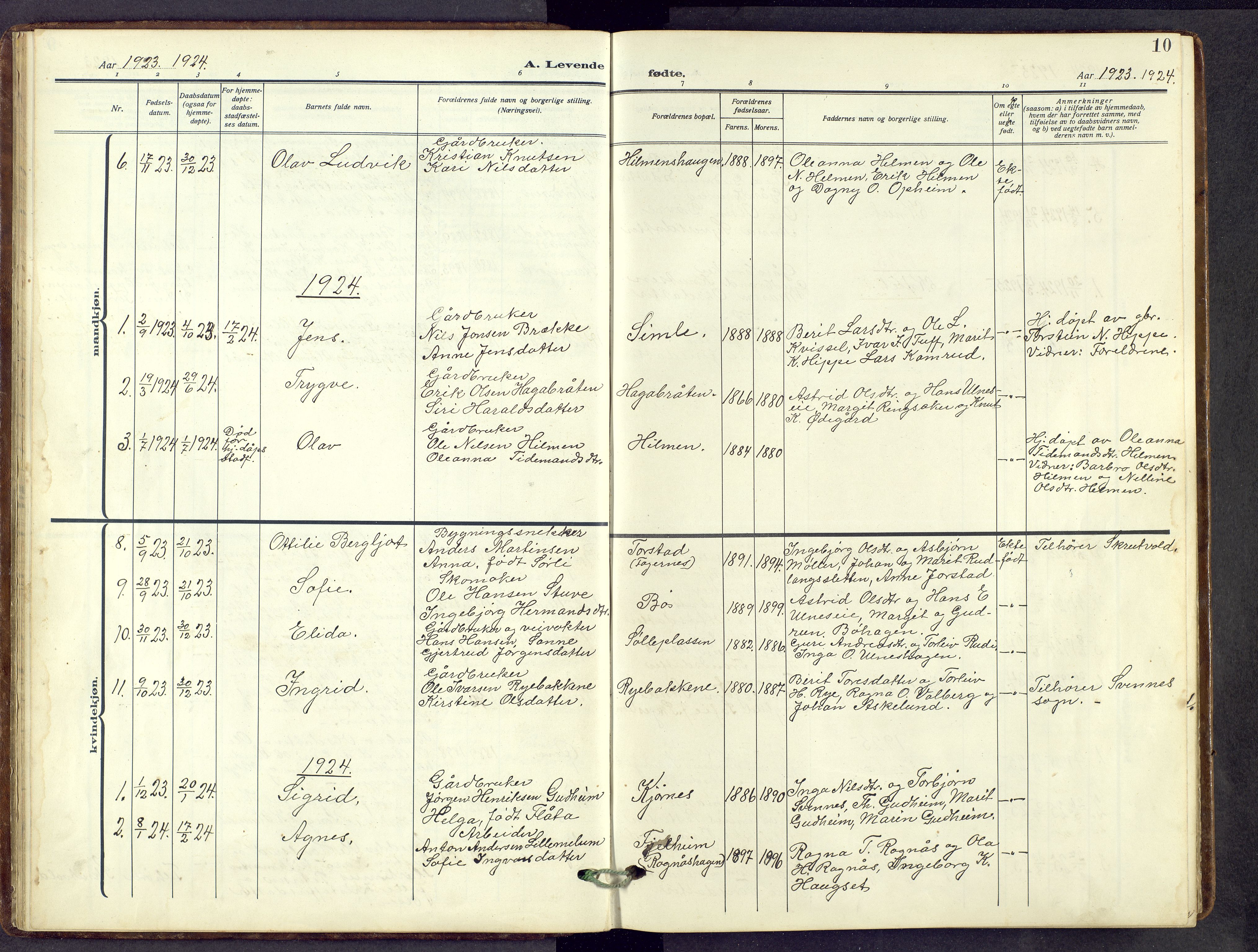 Nord-Aurdal prestekontor, SAH/PREST-132/H/Ha/Hab/L0014: Parish register (copy) no. 14, 1917-1953, p. 10