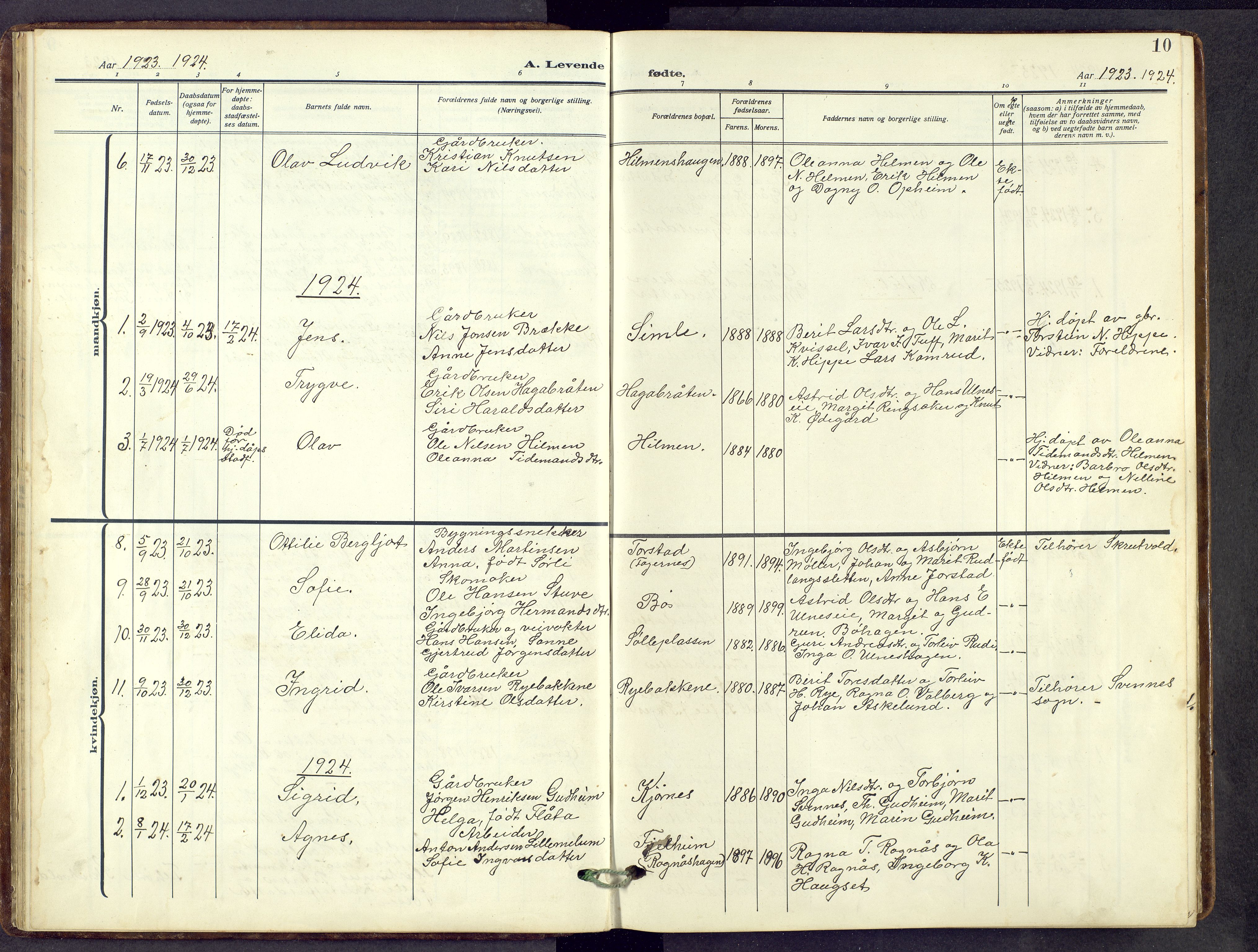 Nord-Aurdal prestekontor, AV/SAH-PREST-132/H/Ha/Hab/L0014: Parish register (copy) no. 14, 1917-1953, p. 10