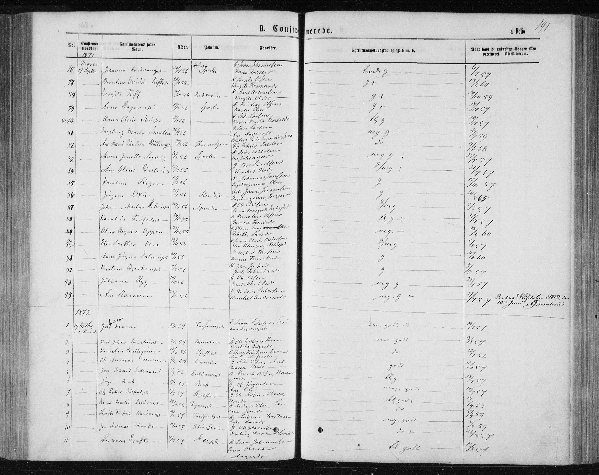 Ministerialprotokoller, klokkerbøker og fødselsregistre - Nord-Trøndelag, SAT/A-1458/735/L0345: Parish register (official) no. 735A08 /1, 1863-1872, p. 191