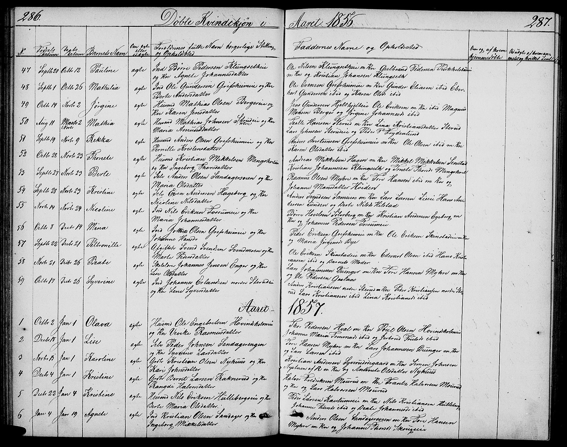 Nes prestekontor, Hedmark, SAH/PREST-020/L/La/L0005: Parish register (copy) no. 5, 1852-1889, p. 286-287