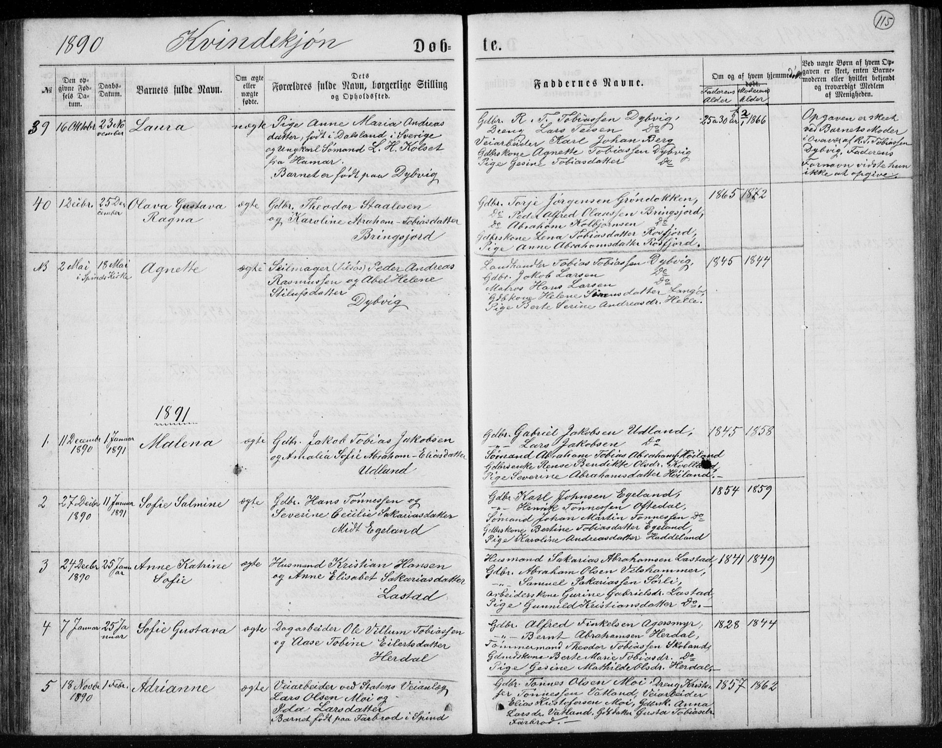 Lyngdal sokneprestkontor, SAK/1111-0029/F/Fb/Fbc/L0004: Parish register (copy) no. B 4, 1878-1896, p. 115