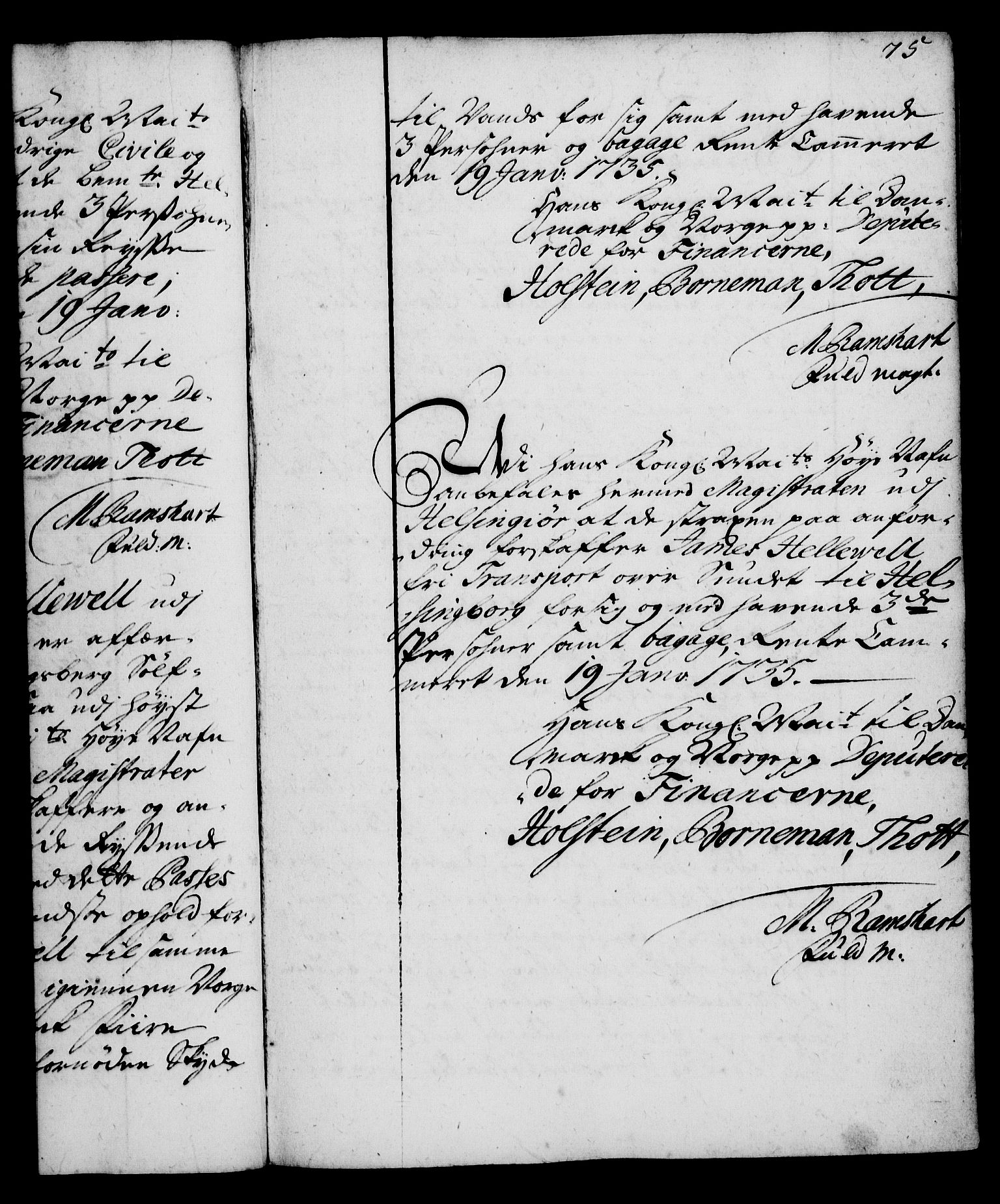 Rentekammeret, Kammerkanselliet, RA/EA-3111/G/Gg/Gga/L0004: Norsk ekspedisjonsprotokoll med register (merket RK 53.4), 1734-1741, p. 75