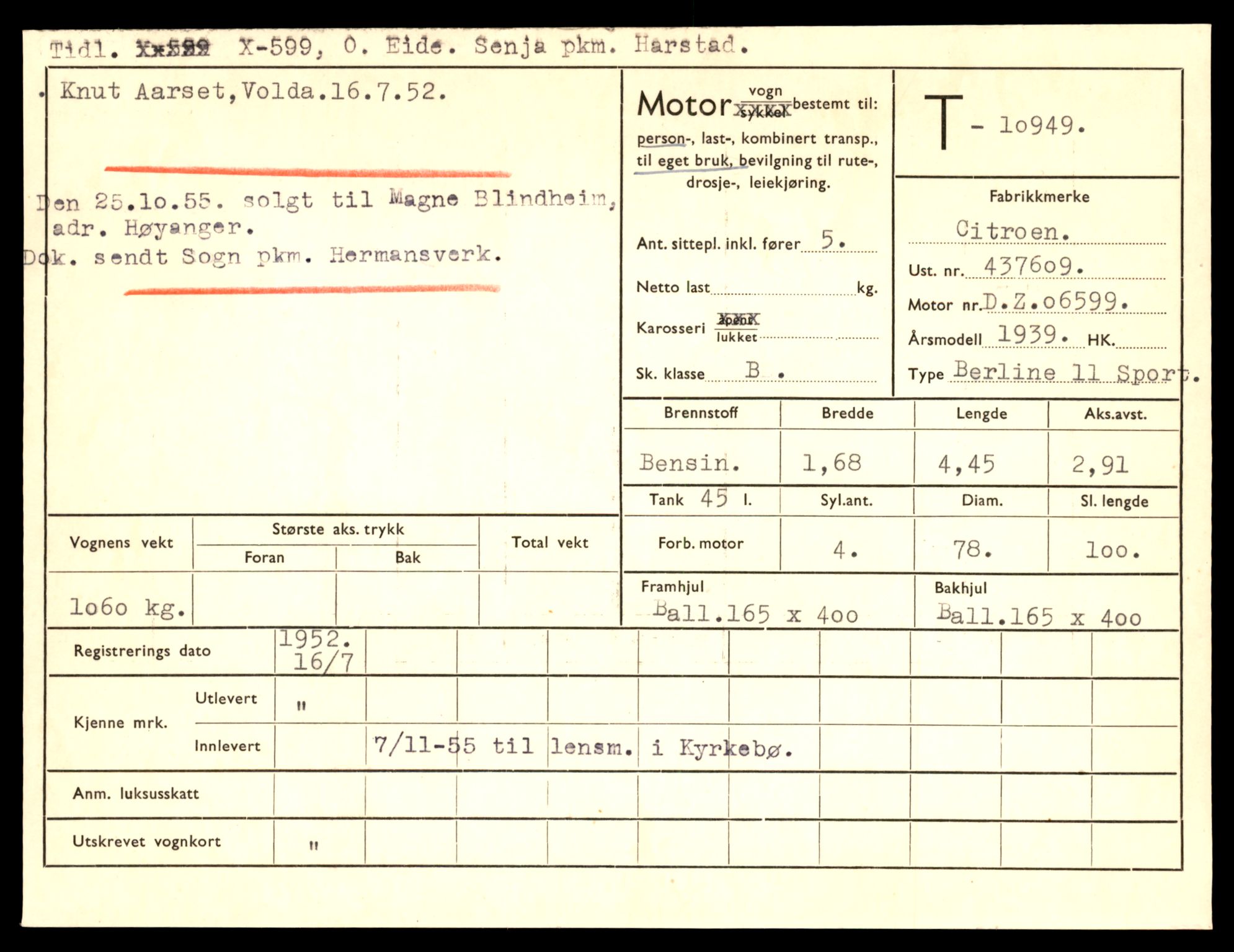 Møre og Romsdal vegkontor - Ålesund trafikkstasjon, AV/SAT-A-4099/F/Fe/L0025: Registreringskort for kjøretøy T 10931 - T 11045, 1927-1998, p. 485