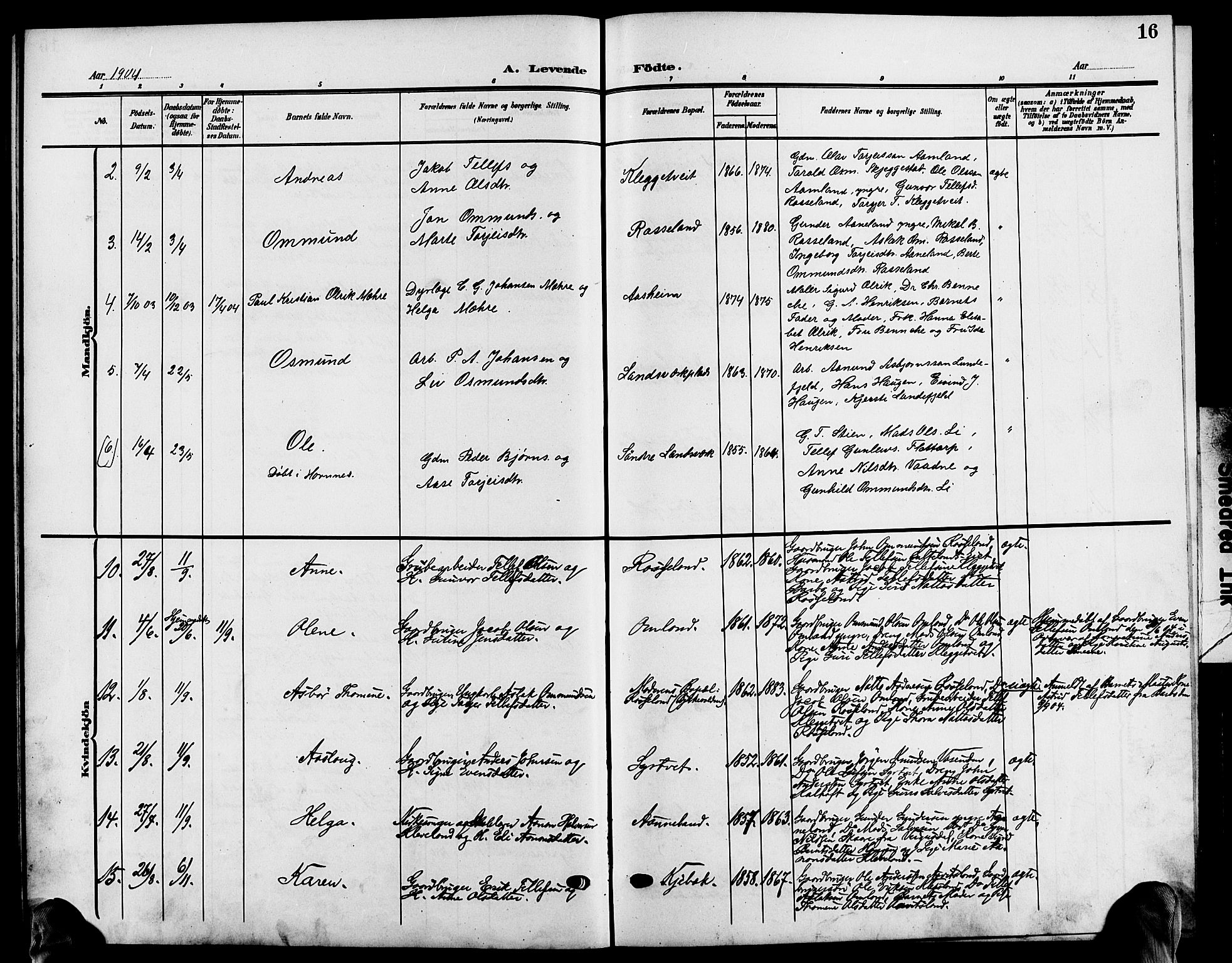 Evje sokneprestkontor, AV/SAK-1111-0008/F/Fb/Fba/L0004: Parish register (copy) no. B 4, 1899-1914, p. 16