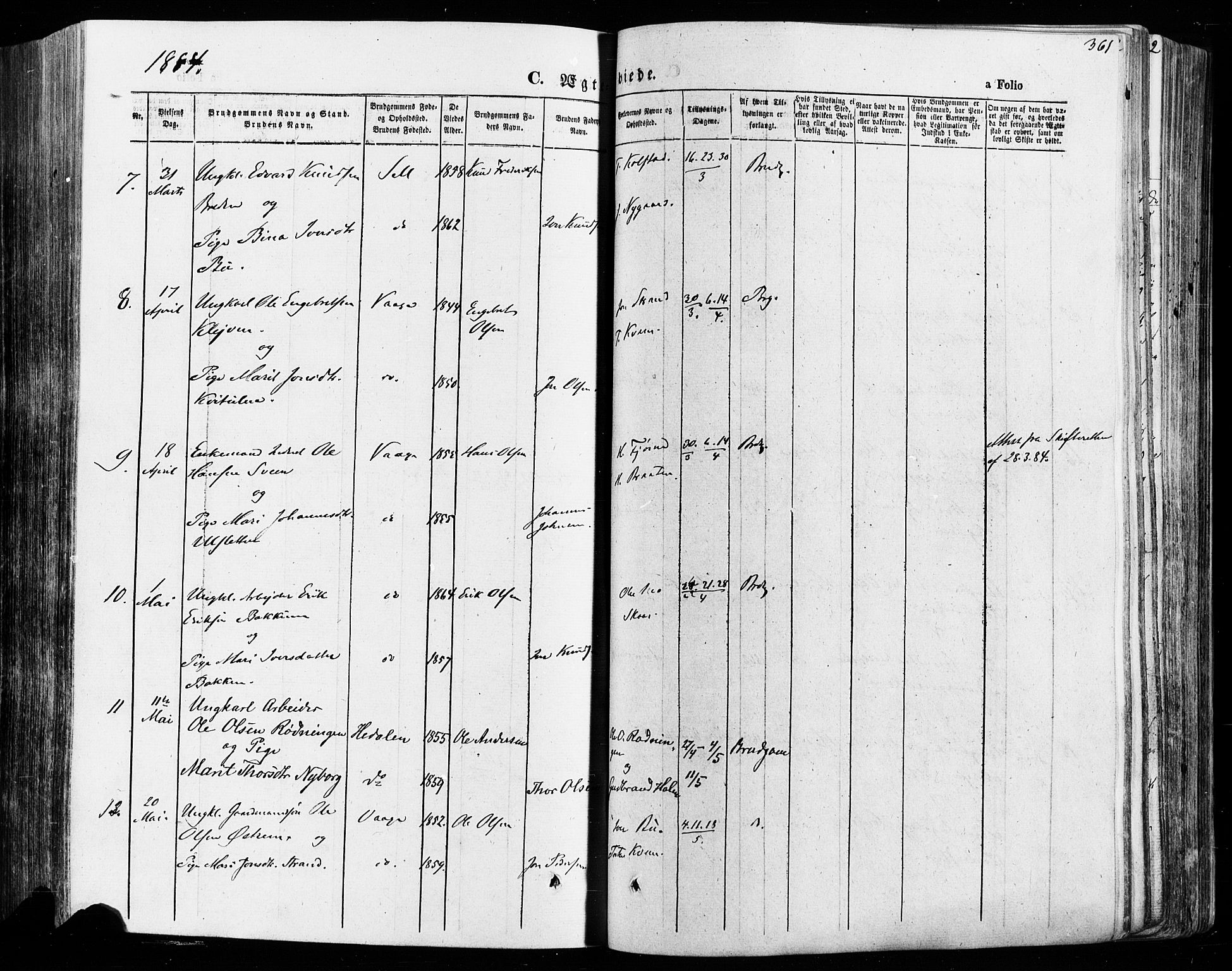 Vågå prestekontor, AV/SAH-PREST-076/H/Ha/Haa/L0007: Parish register (official) no. 7 /1, 1872-1886, p. 361