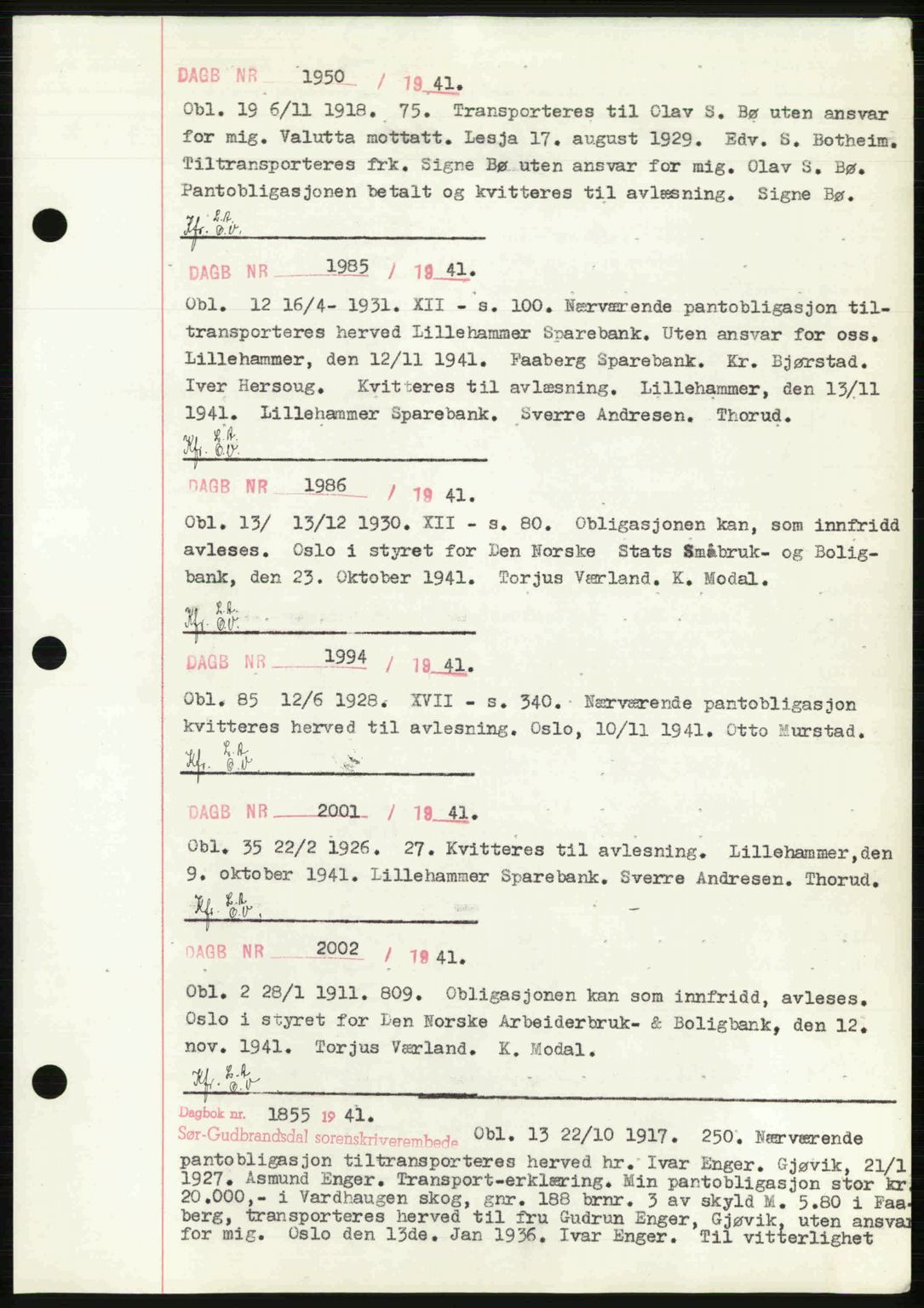 Sør-Gudbrandsdal tingrett, SAH/TING-004/H/Hb/Hbf/L0002: Mortgage book no. C1, 1938-1951, Diary no: : 1950/1941