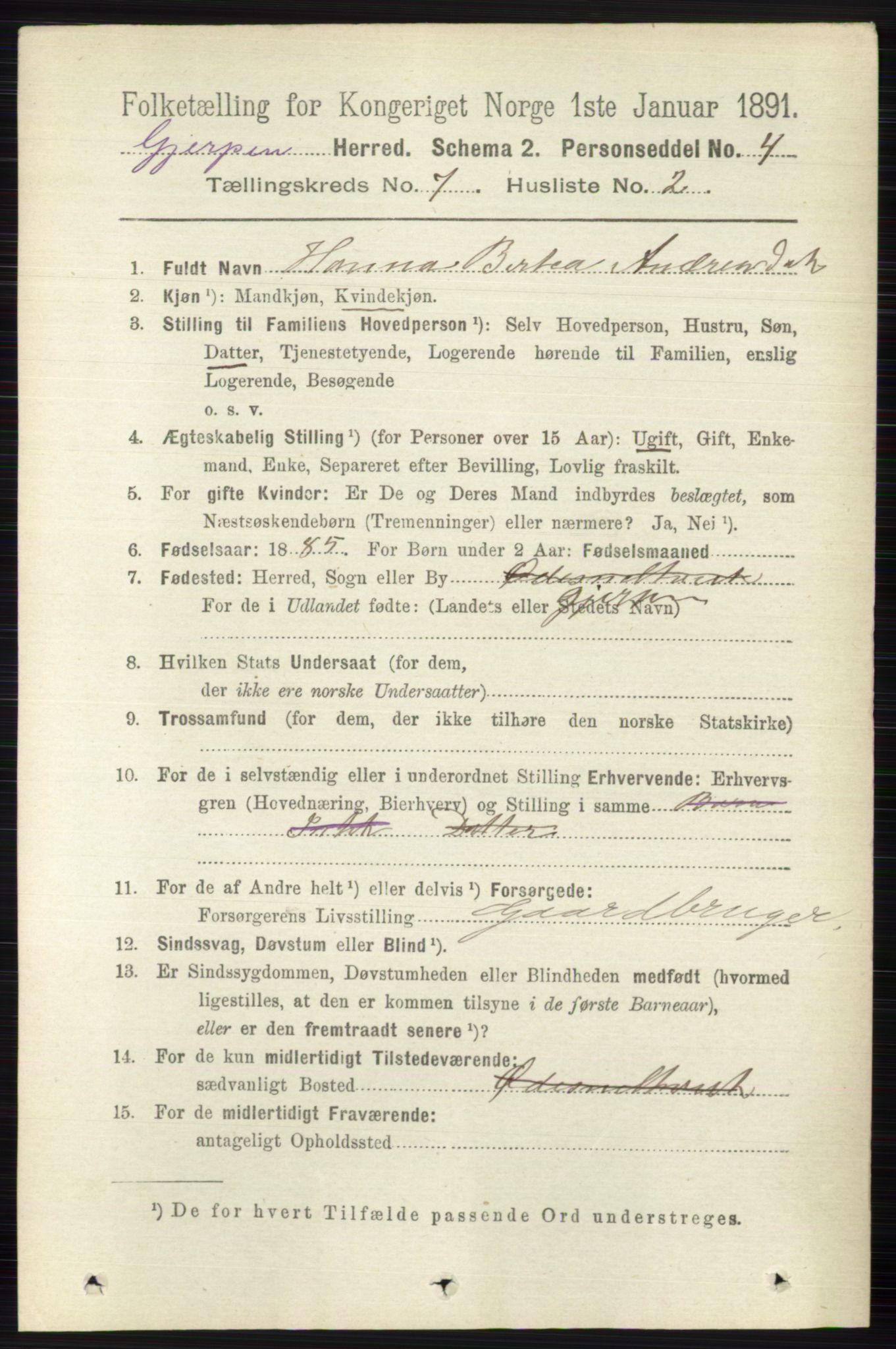 RA, 1891 census for 0812 Gjerpen, 1891, p. 3410