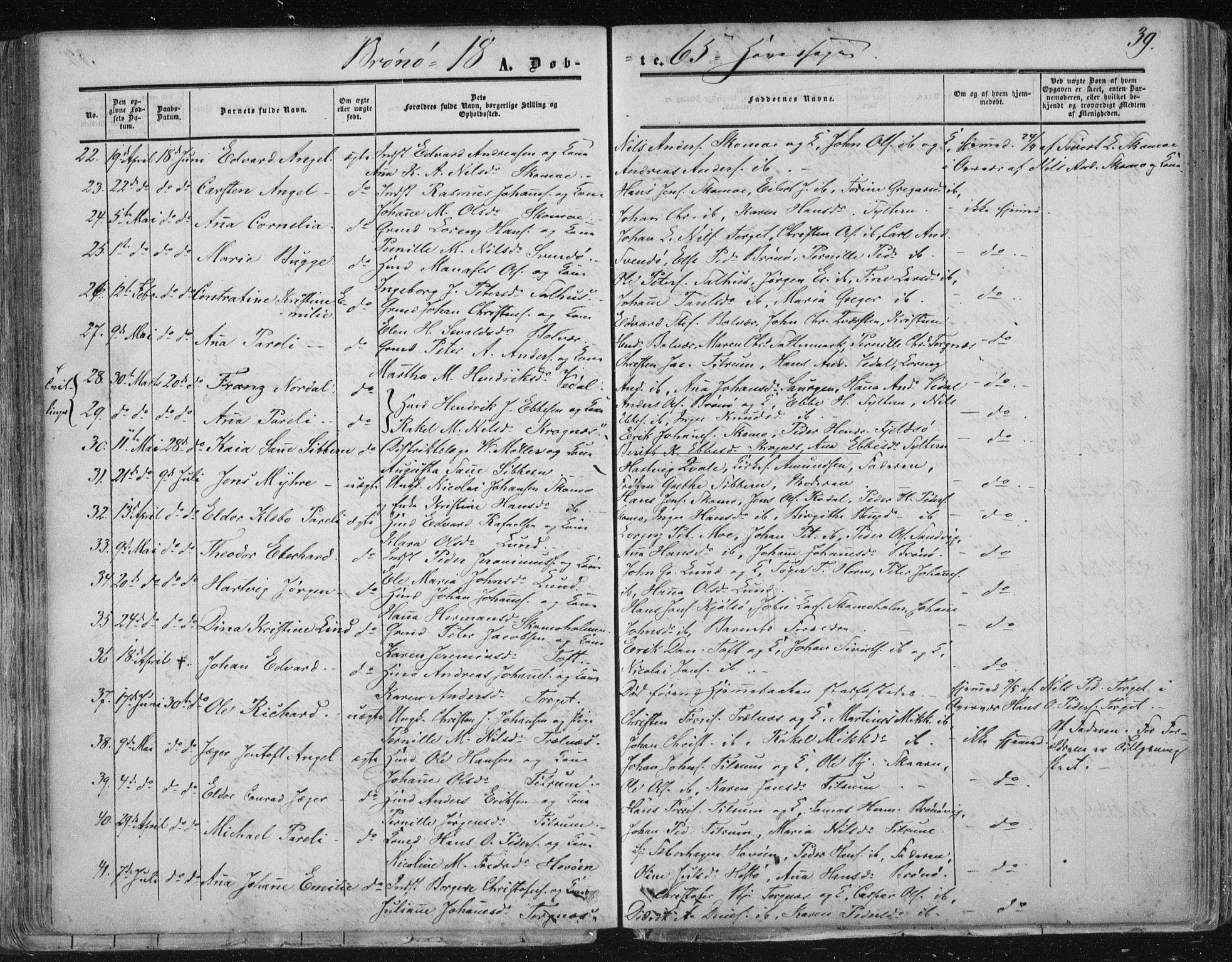 Ministerialprotokoller, klokkerbøker og fødselsregistre - Nordland, AV/SAT-A-1459/813/L0198: Parish register (official) no. 813A08, 1834-1874, p. 39