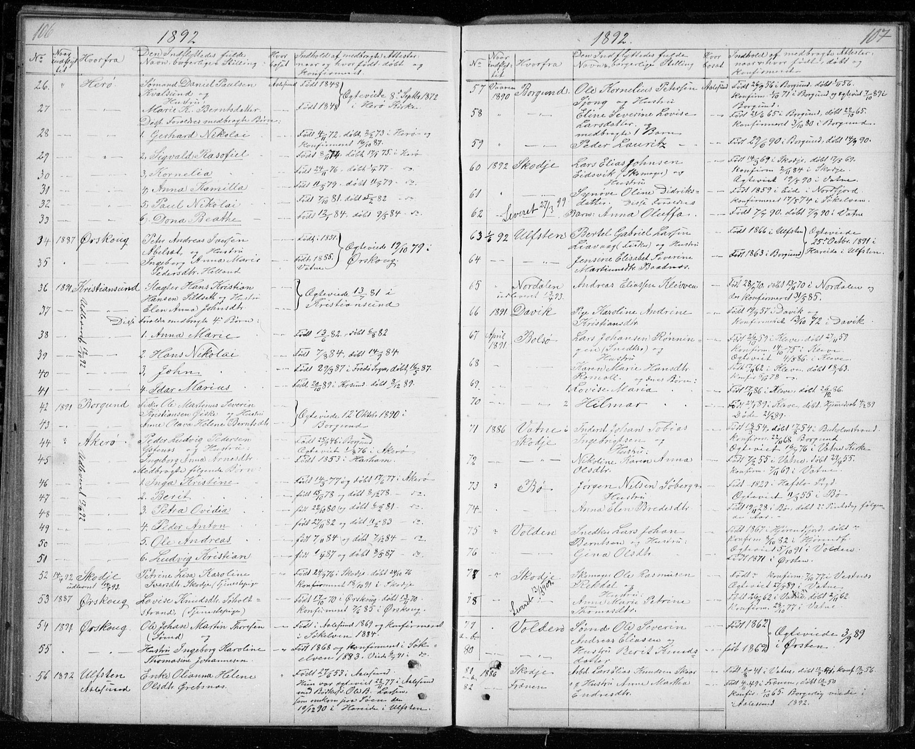 Ministerialprotokoller, klokkerbøker og fødselsregistre - Møre og Romsdal, AV/SAT-A-1454/529/L0481: Parish register (copy) no. 529C18, 1873-1898, p. 106-107