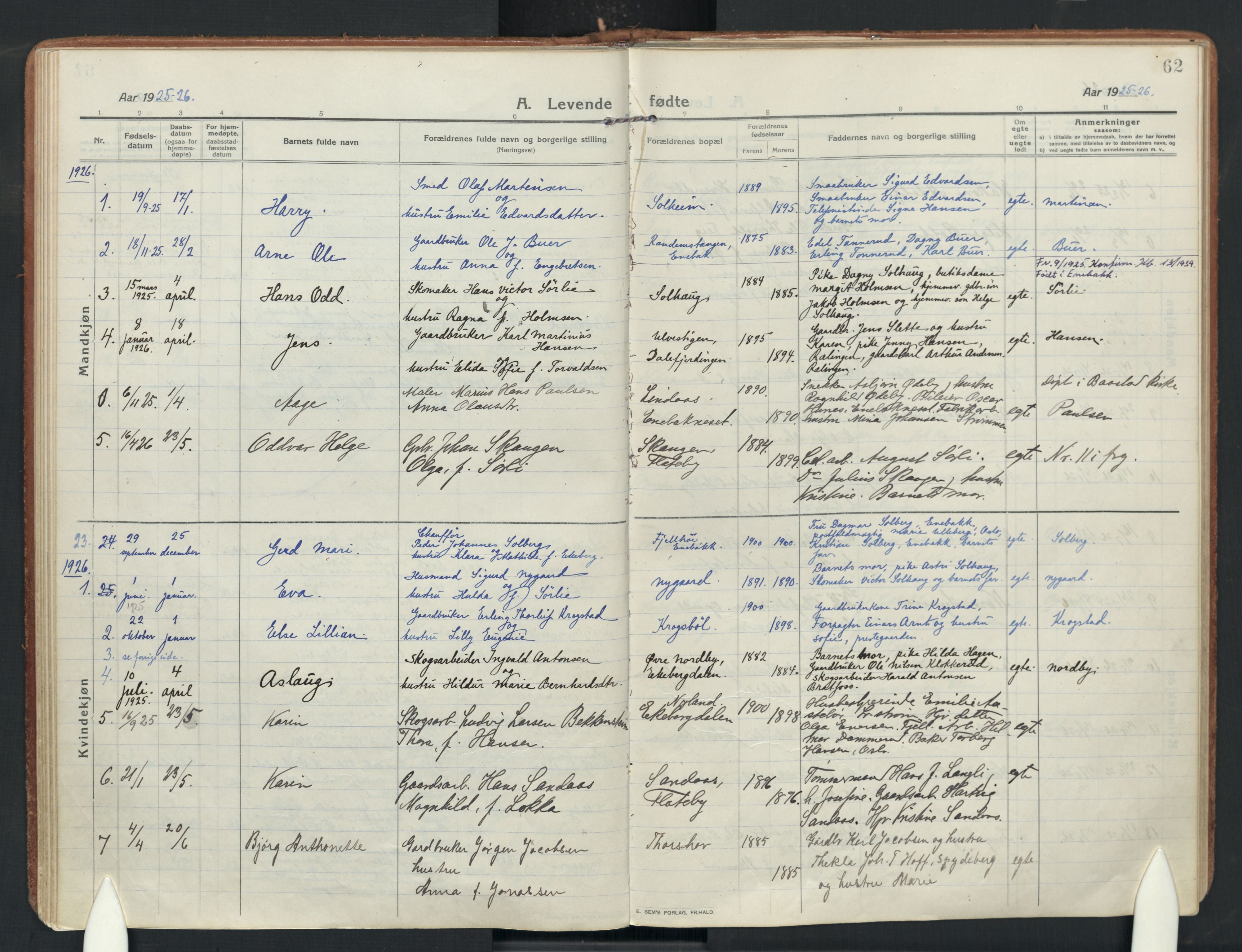 Enebakk prestekontor Kirkebøker, AV/SAO-A-10171c/F/Fa/L0019: Parish register (official) no. I 19, 1912-1935, p. 62