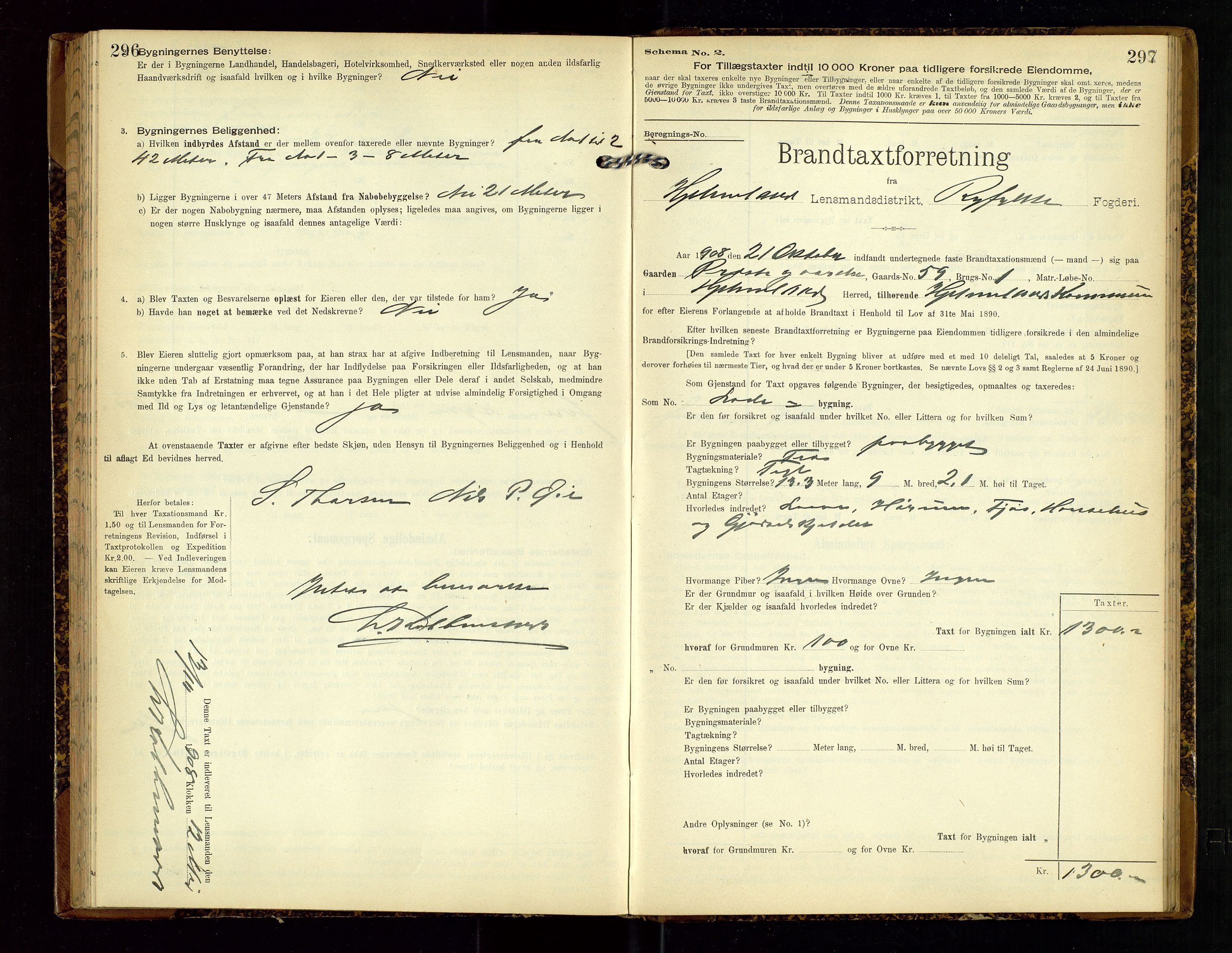 Hjelmeland lensmannskontor, SAST/A-100439/Gob/L0002: "Brandtaxationsprotokol", 1904-1920, p. 296-297