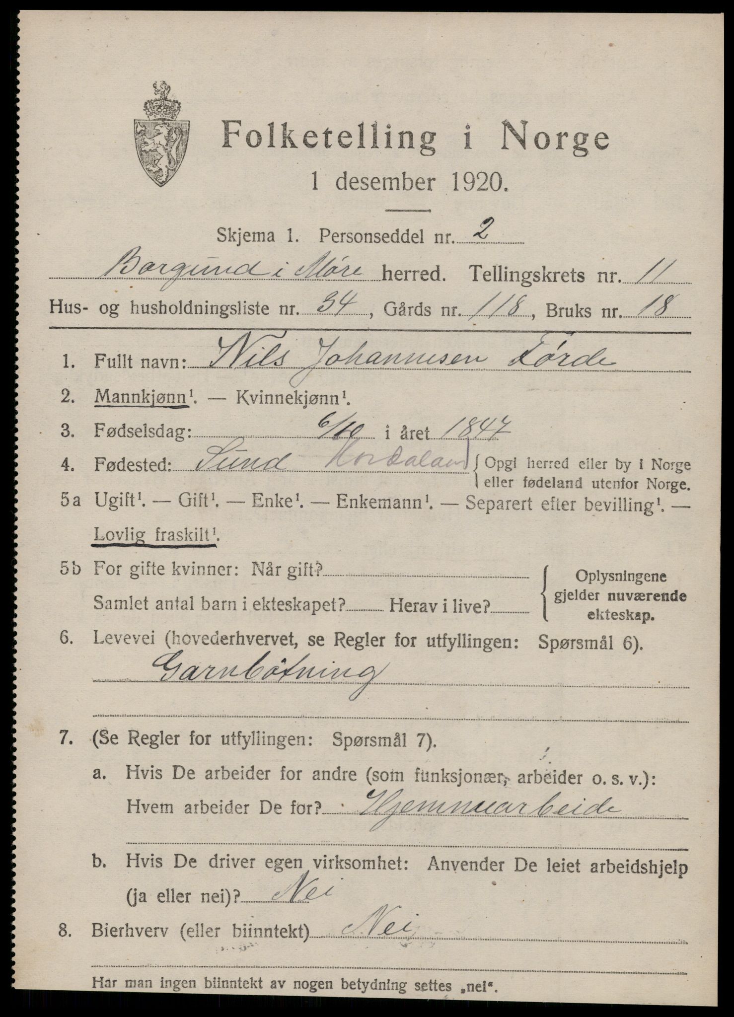 SAT, 1920 census for Borgund, 1920, p. 10314