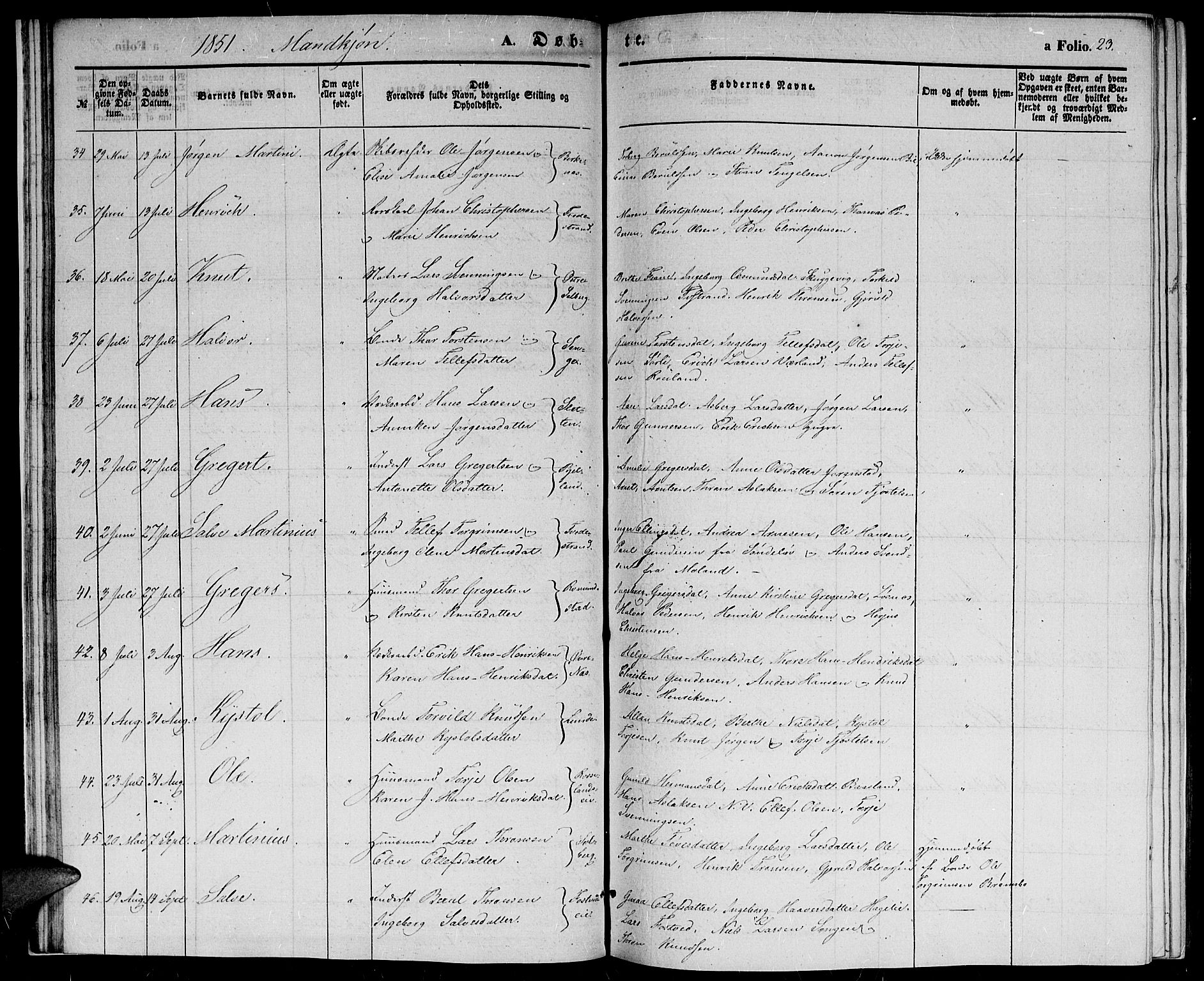 Holt sokneprestkontor, AV/SAK-1111-0021/F/Fb/L0007: Parish register (copy) no. B 7, 1849-1858, p. 23