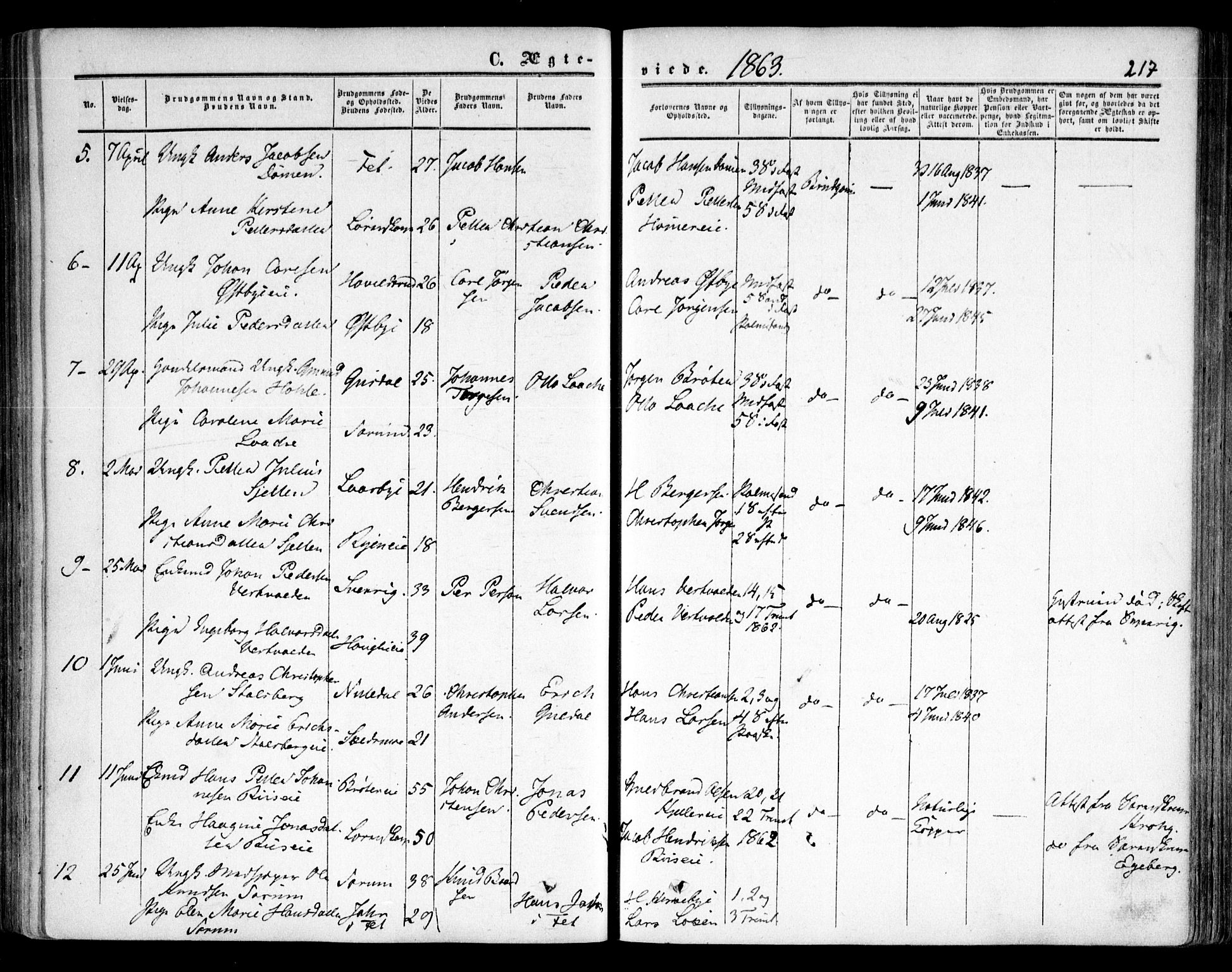 Skedsmo prestekontor Kirkebøker, SAO/A-10033a/F/Fa/L0010: Parish register (official) no. I 10, 1854-1865, p. 217