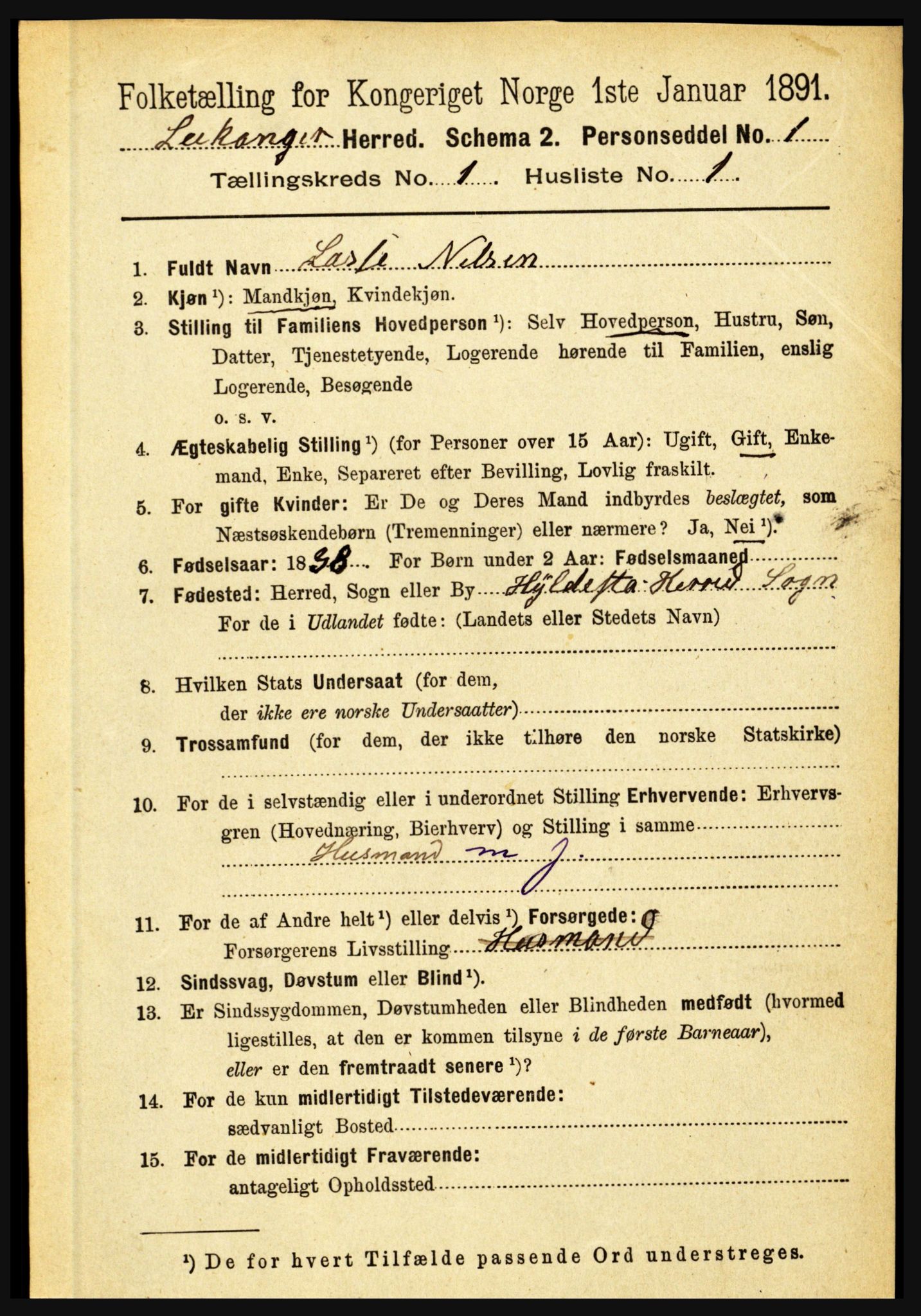 RA, 1891 census for 1419 Leikanger, 1891, p. 54