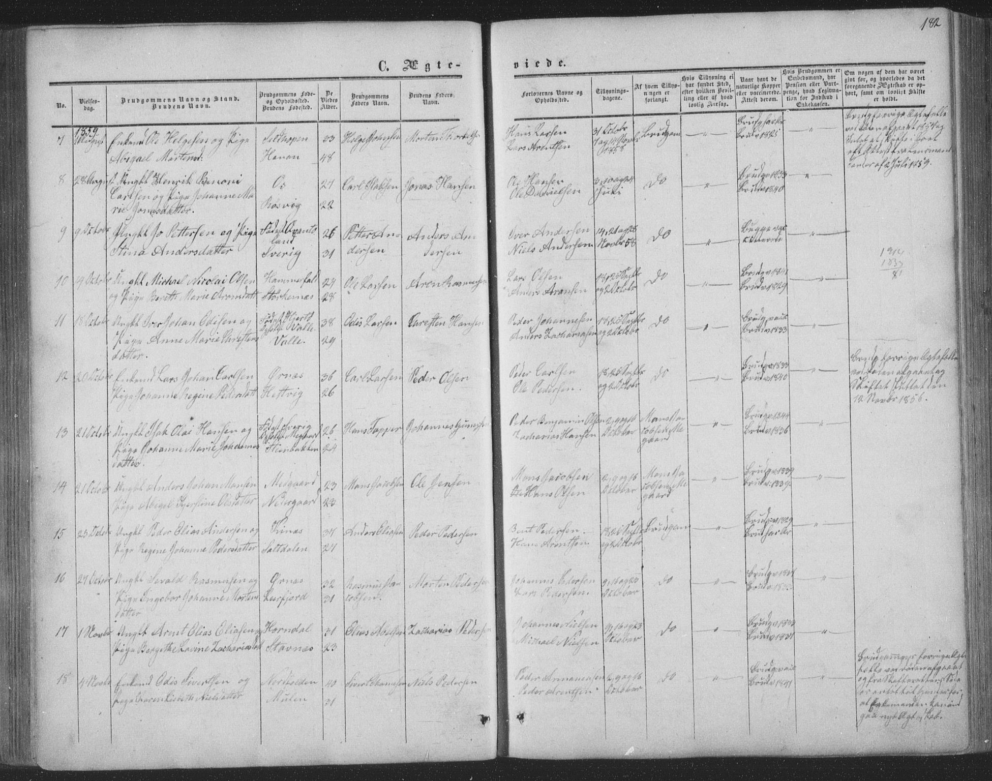 Ministerialprotokoller, klokkerbøker og fødselsregistre - Nordland, AV/SAT-A-1459/853/L0770: Parish register (official) no. 853A09, 1857-1870, p. 182