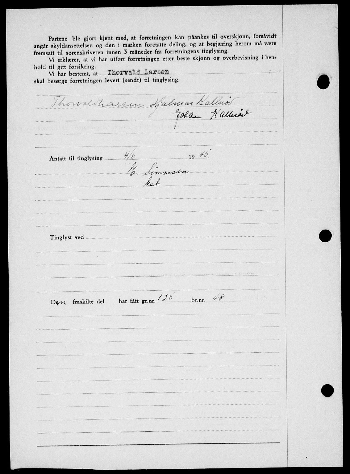 Onsøy sorenskriveri, SAO/A-10474/G/Ga/Gab/L0014: Mortgage book no. II A-14, 1944-1945, Diary no: : 882/1945