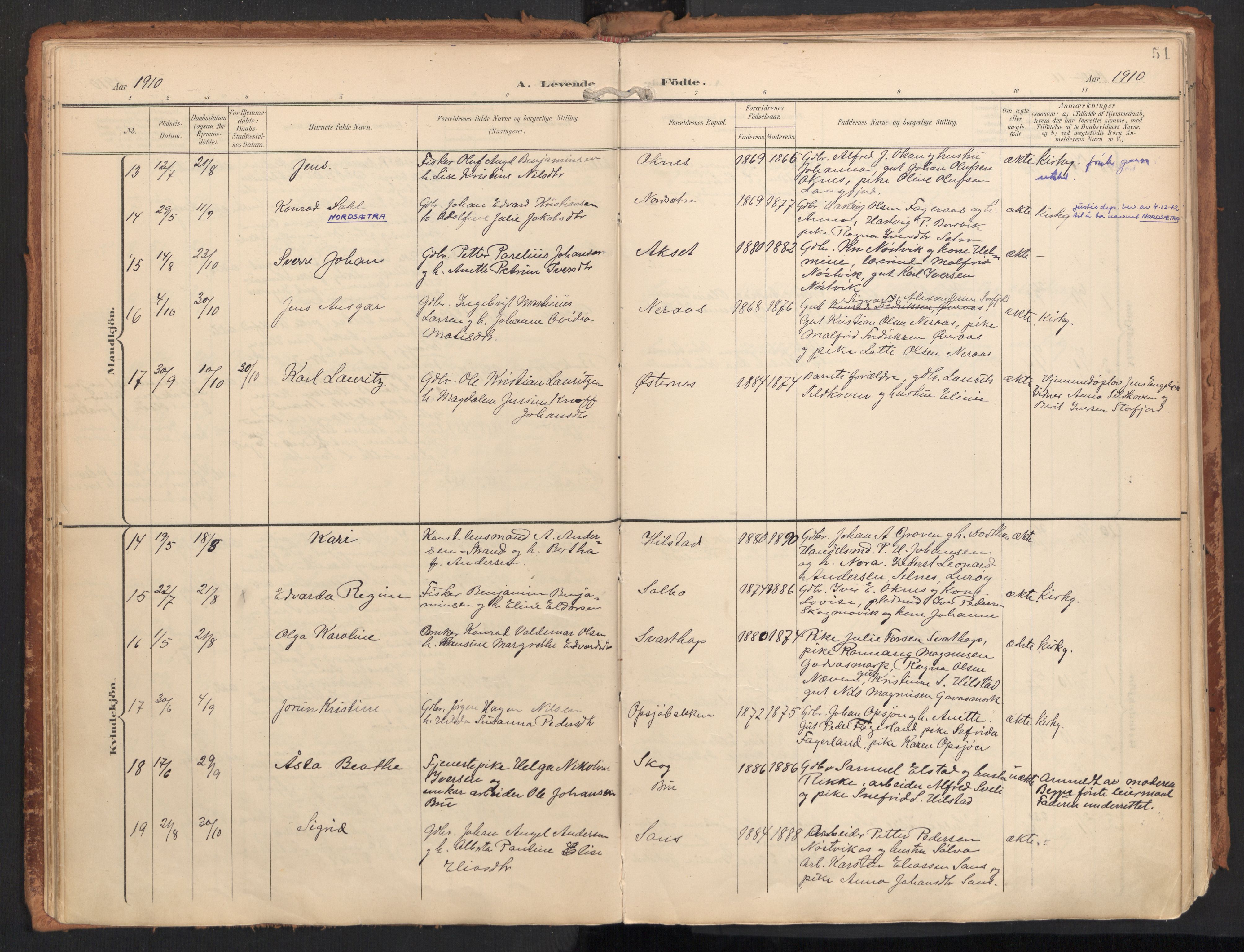 Ministerialprotokoller, klokkerbøker og fødselsregistre - Nordland, AV/SAT-A-1459/814/L0227: Parish register (official) no. 814A08, 1899-1920, p. 51