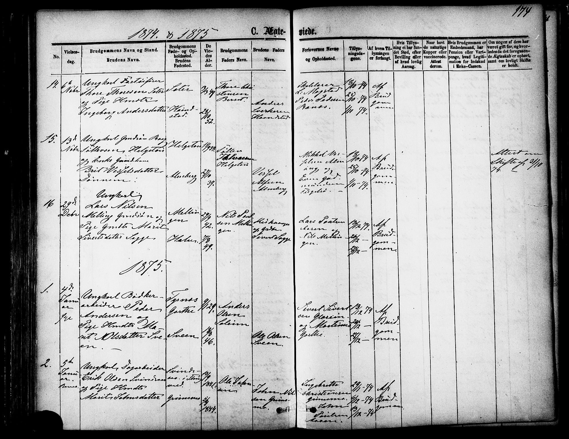 Ministerialprotokoller, klokkerbøker og fødselsregistre - Møre og Romsdal, AV/SAT-A-1454/595/L1046: Parish register (official) no. 595A08, 1874-1884, p. 174