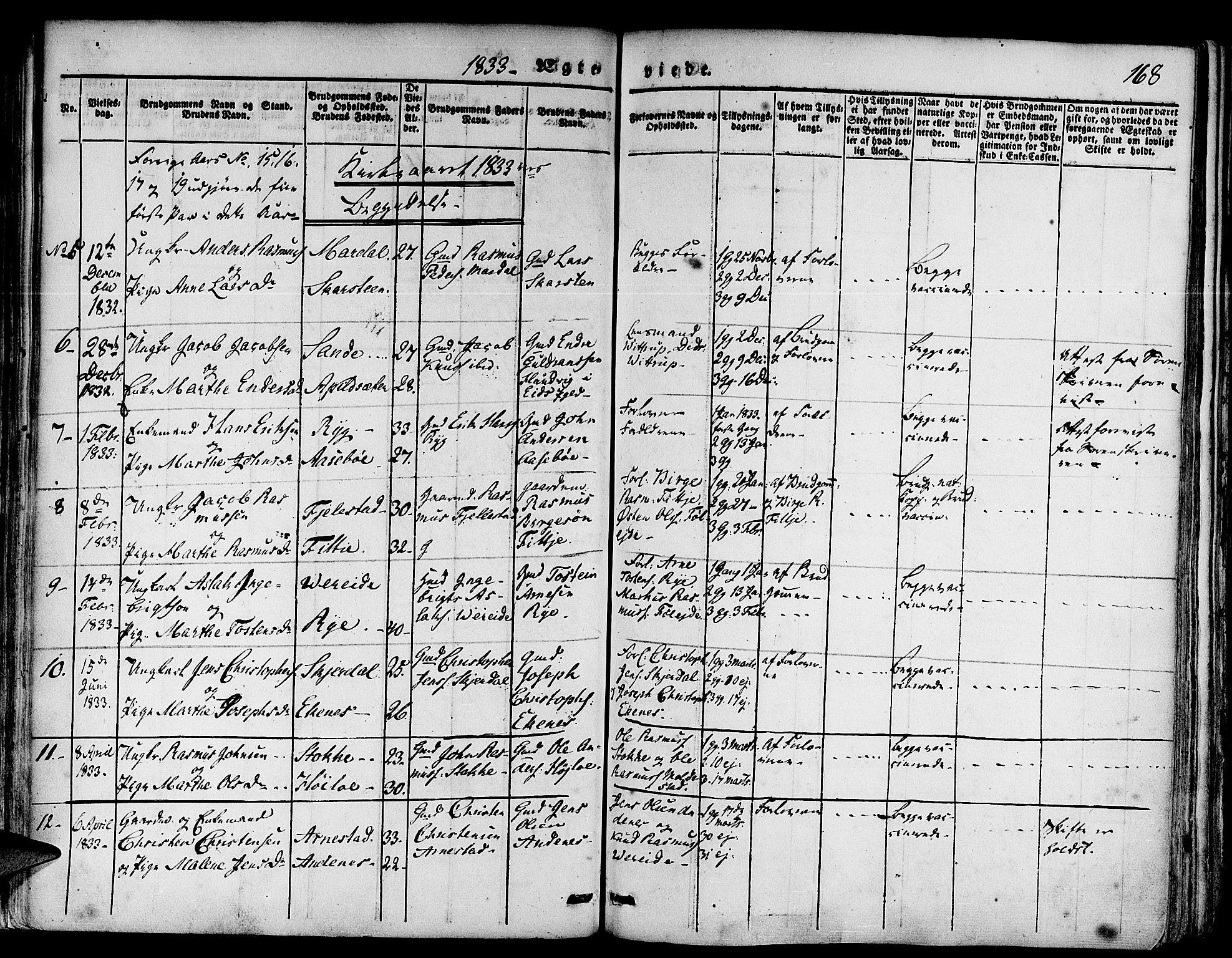 Gloppen sokneprestembete, SAB/A-80101/H/Haa/Haaa/L0007: Parish register (official) no. A 7, 1827-1837, p. 168