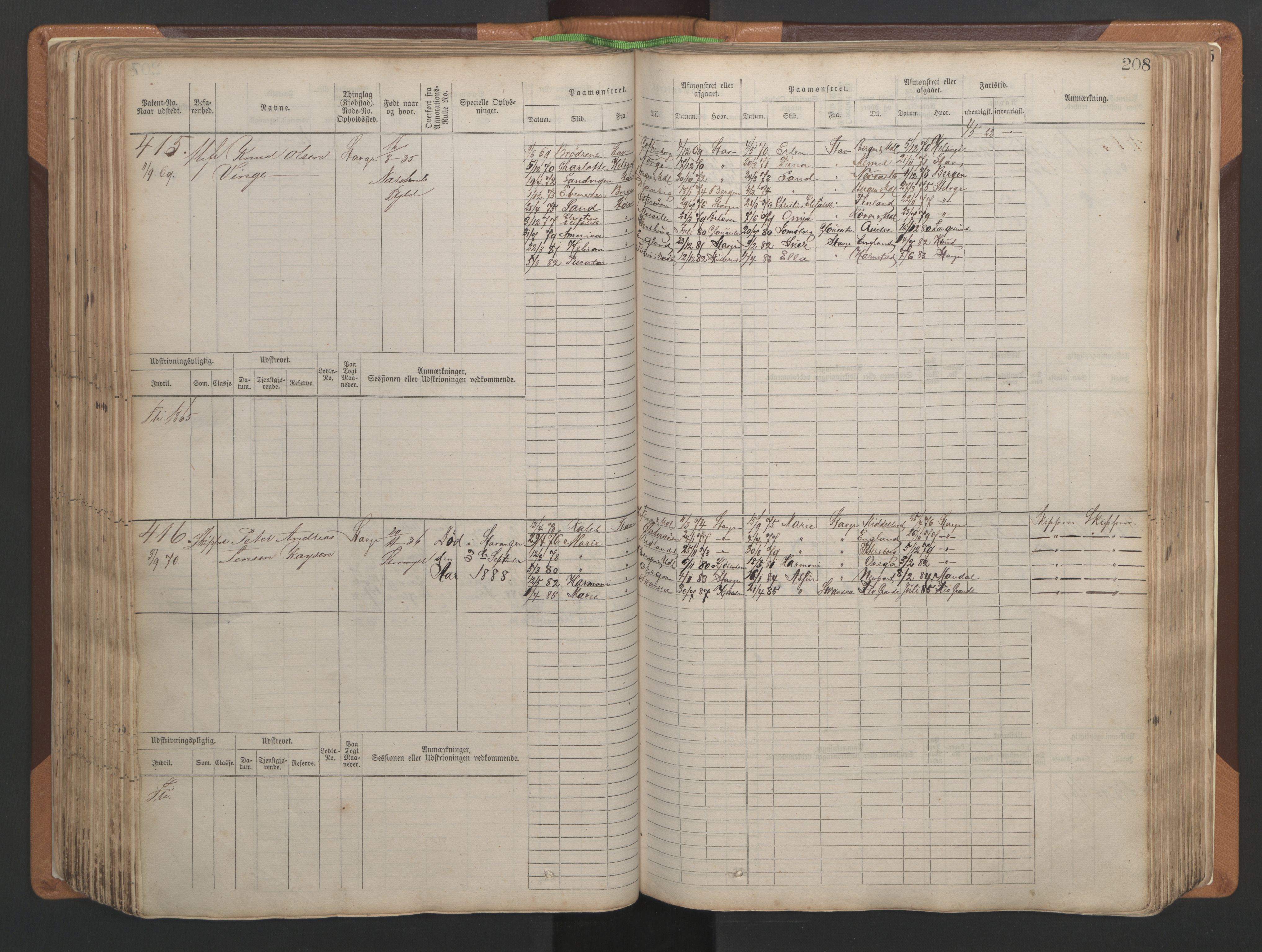 Stavanger sjømannskontor, AV/SAST-A-102006/F/Fb/Fbb/L0004: Sjøfartshovedrulle, patentnr. 1-792 (del 1), 1869-1880, p. 212