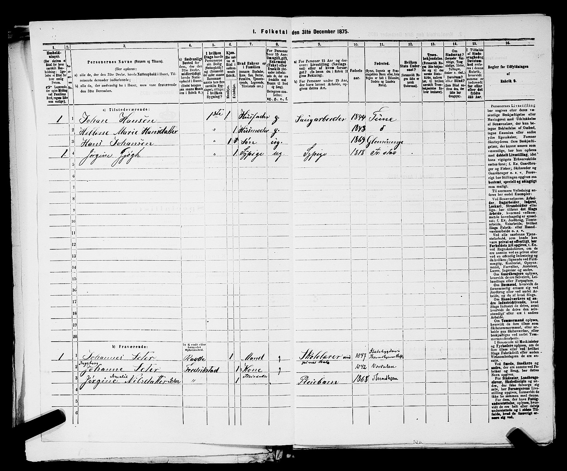 RA, 1875 census for 0103B Fredrikstad/Fredrikstad, 1875, p. 1147