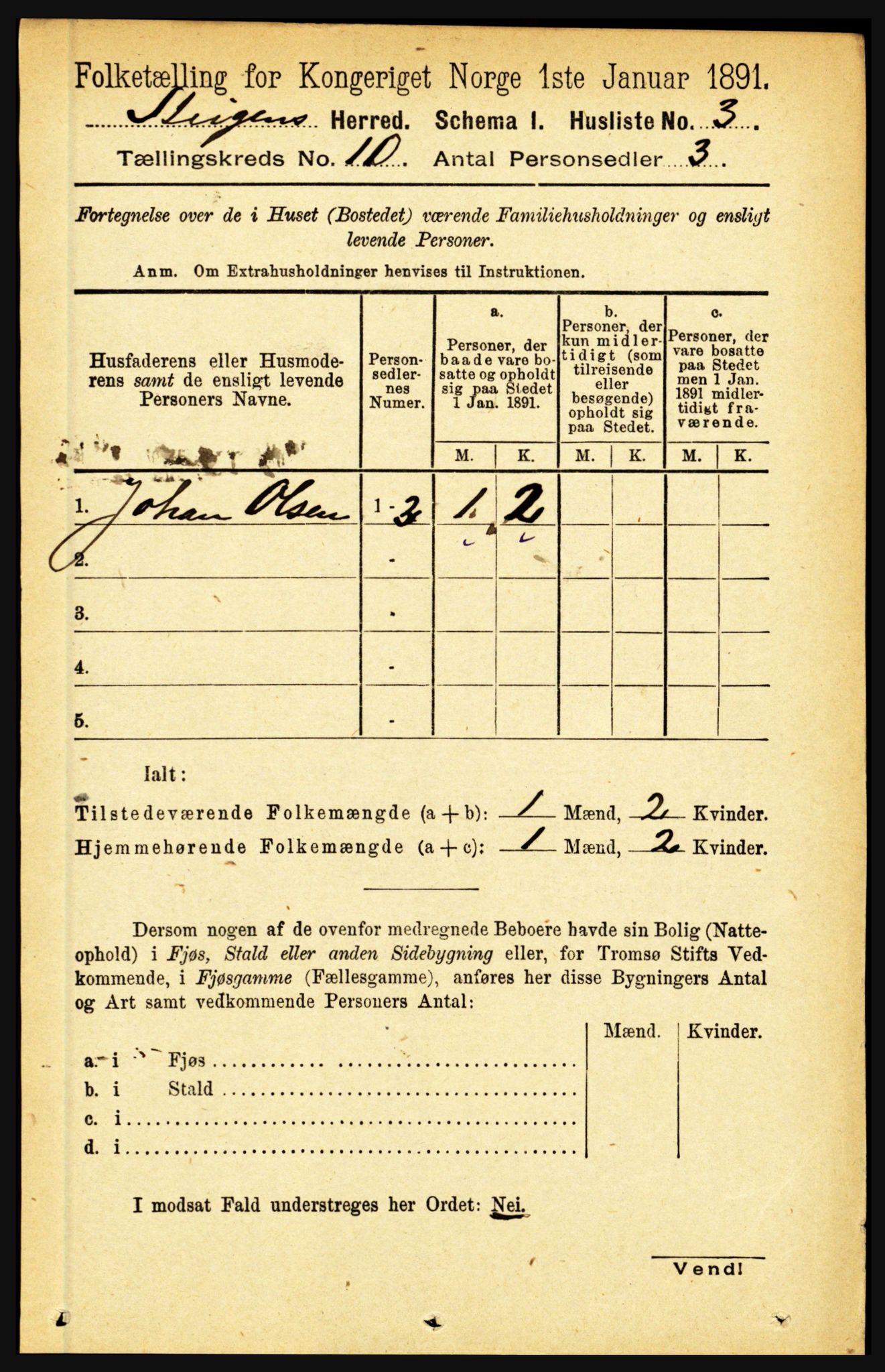 RA, 1891 census for 1848 Steigen, 1891, p. 3400