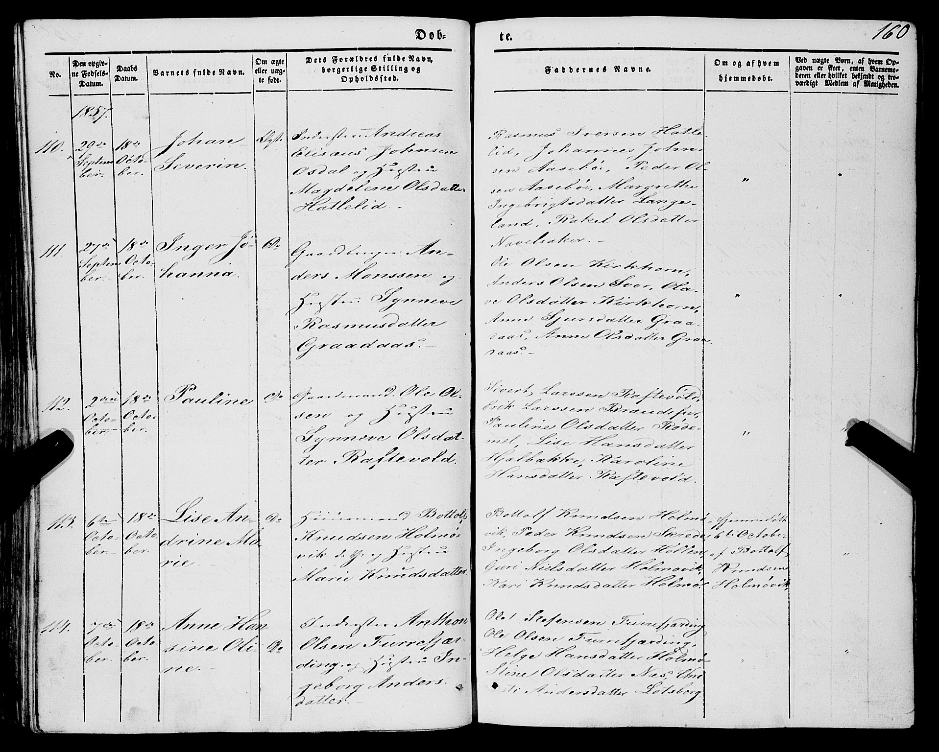 Eid sokneprestembete, AV/SAB-A-82301/H/Haa/Haaa/L0007: Parish register (official) no. A 7, 1844-1858, p. 160