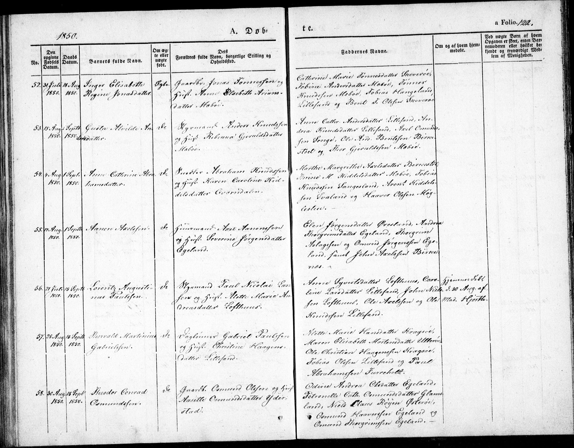 Vestre Moland sokneprestkontor, AV/SAK-1111-0046/F/Fb/Fbb/L0002: Parish register (copy) no. B 2, 1836-1851, p. 122