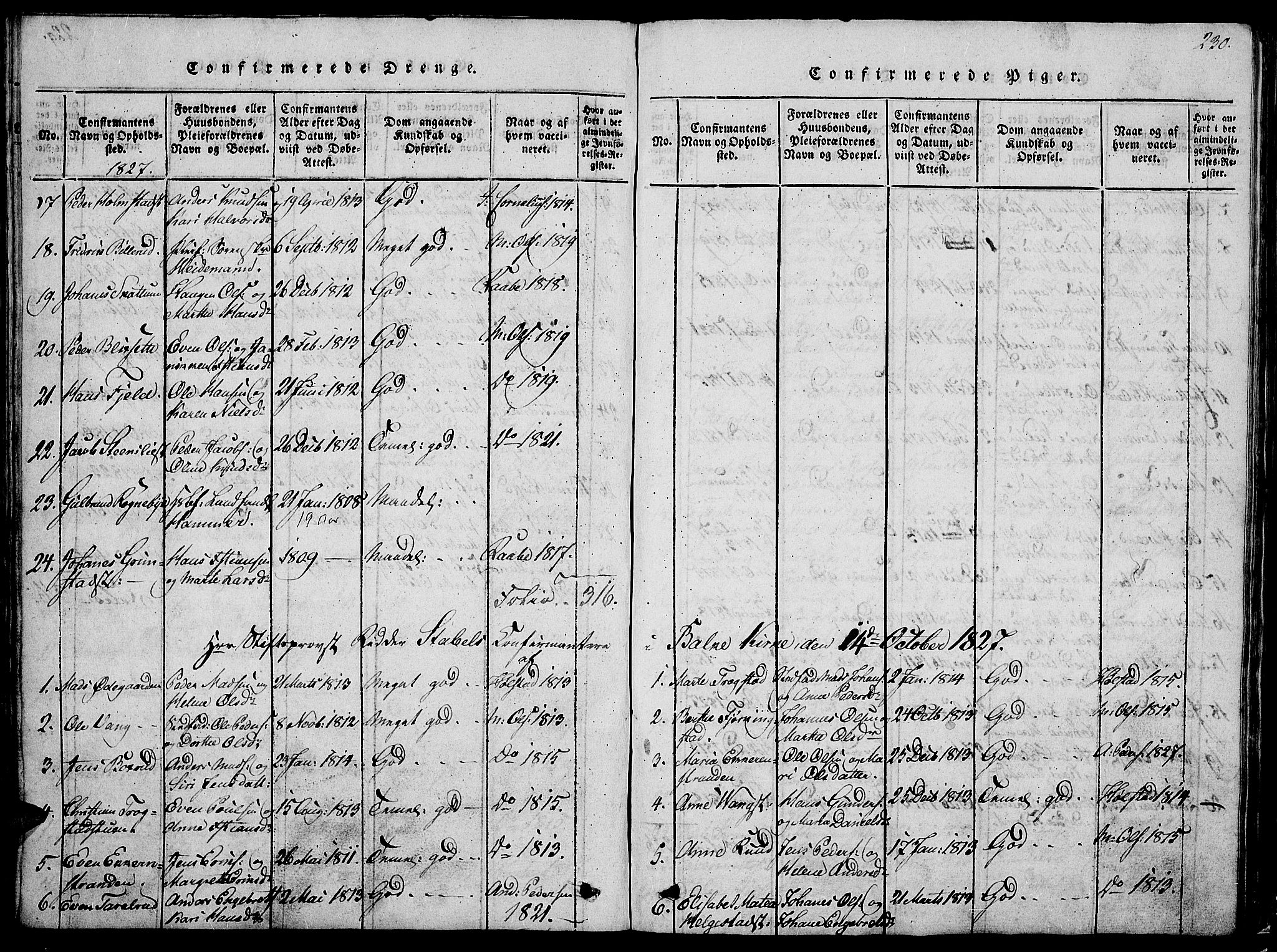 Østre Toten prestekontor, SAH/PREST-104/H/Ha/Hab/L0001: Parish register (copy) no. 1, 1827-1839, p. 230