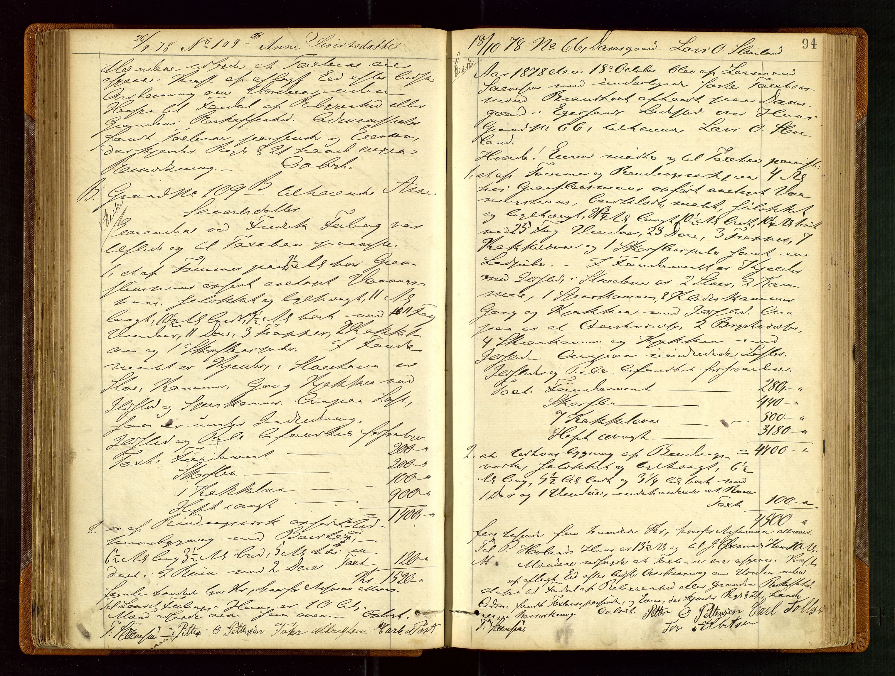 Eigersund lensmannskontor, AV/SAST-A-100171/God/L0003: "Brandtaxationsprotokol", 1874-1886, p. 93b-94a