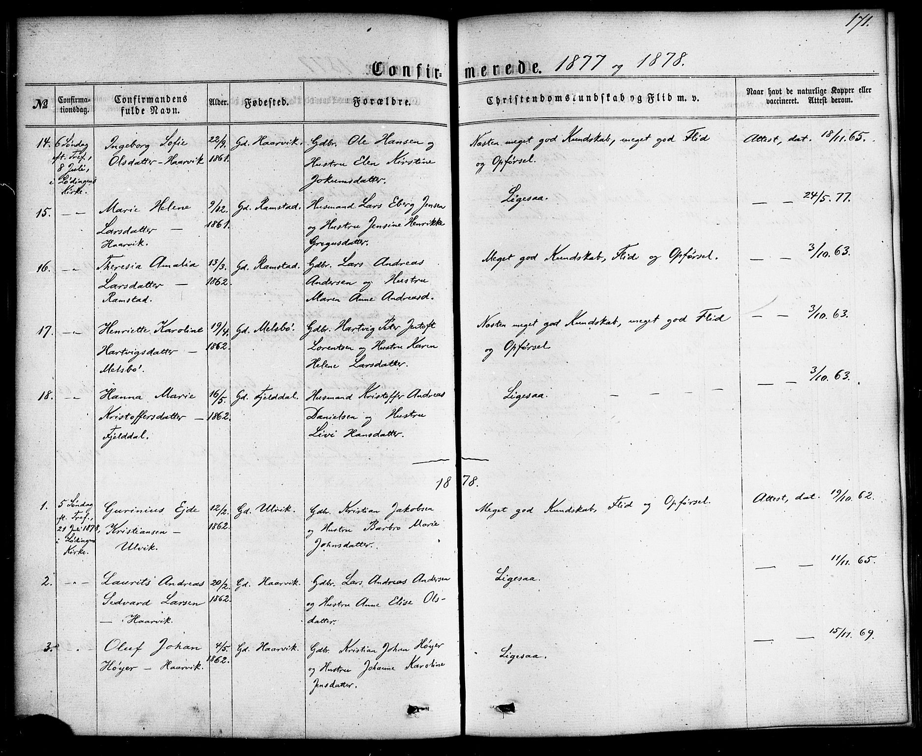 Ministerialprotokoller, klokkerbøker og fødselsregistre - Nordland, AV/SAT-A-1459/865/L0923: Parish register (official) no. 865A01, 1864-1884, p. 171