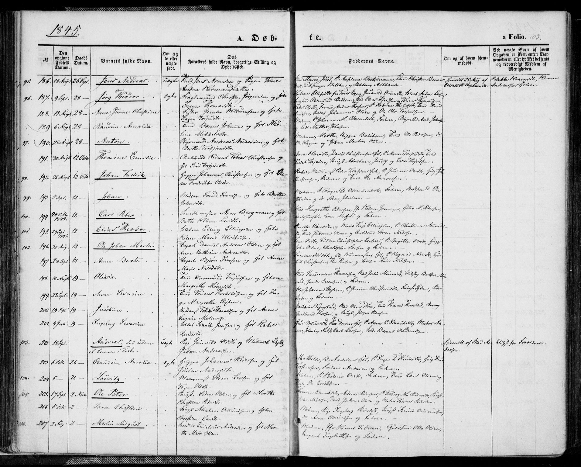 Kristiansand domprosti, SAK/1112-0006/F/Fa/L0013: Parish register (official) no. A 13, 1842-1851, p. 63