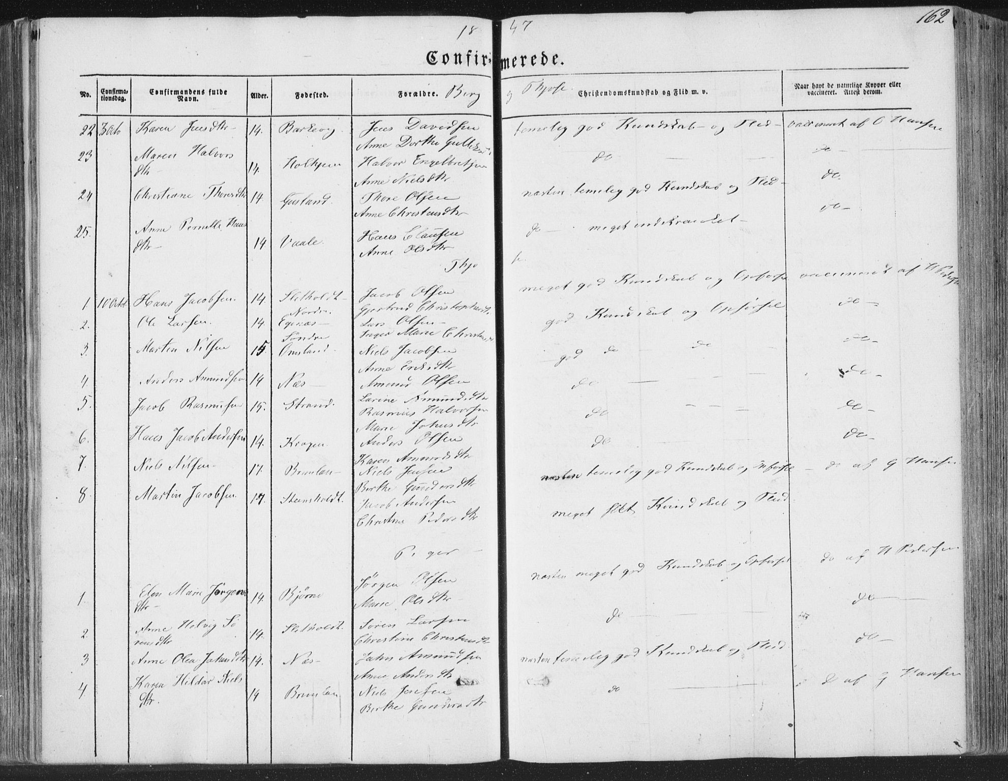 Brunlanes kirkebøker, SAKO/A-342/F/Fa/L0004: Parish register (official) no. I 4, 1846-1862, p. 162
