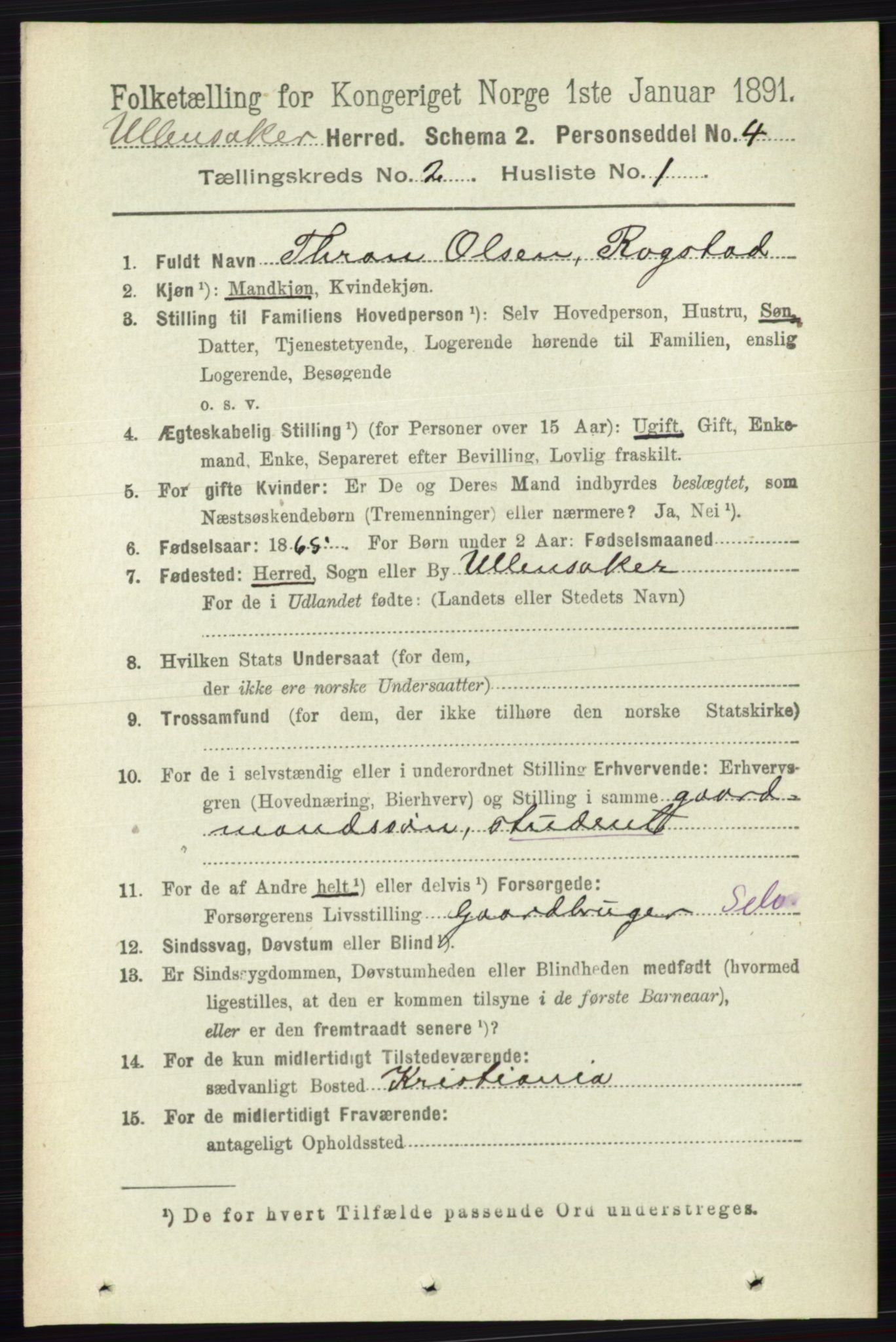 RA, 1891 census for 0235 Ullensaker, 1891, p. 700