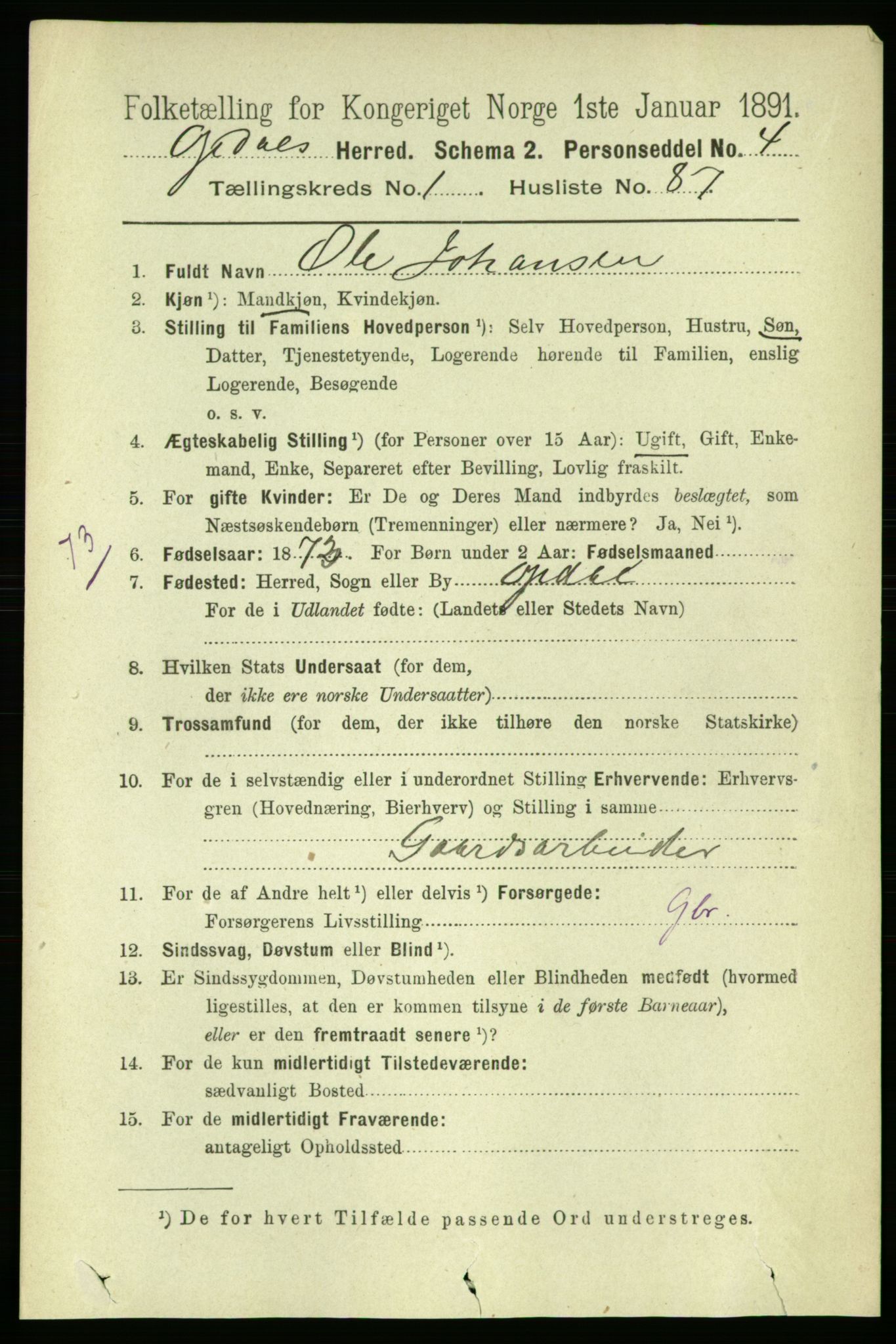 RA, 1891 census for 1634 Oppdal, 1891, p. 649