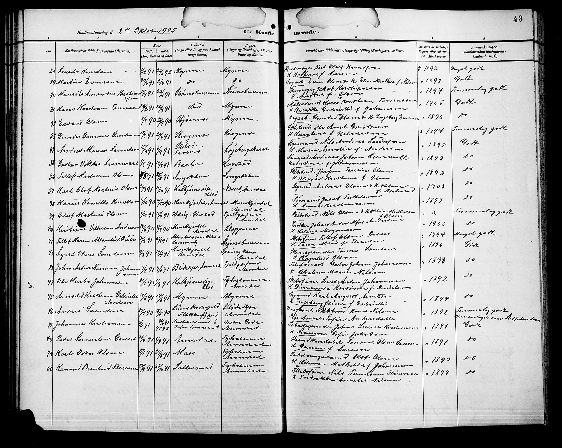 Barbu sokneprestkontor, AV/SAK-1111-0003/F/Fb/L0003: Parish register (copy) no. B 3, 1897-1911, p. 43