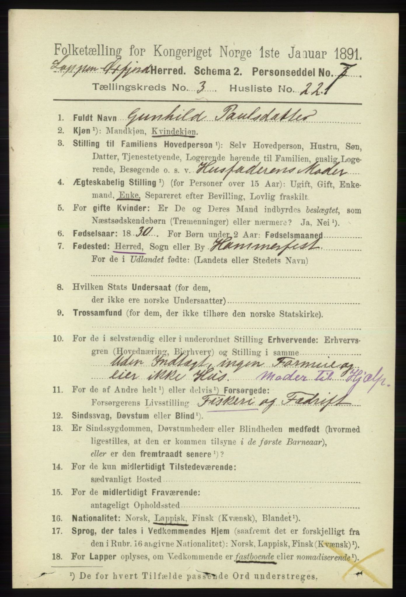 RA, 1891 census for 2014 Loppa, 1891, p. 799