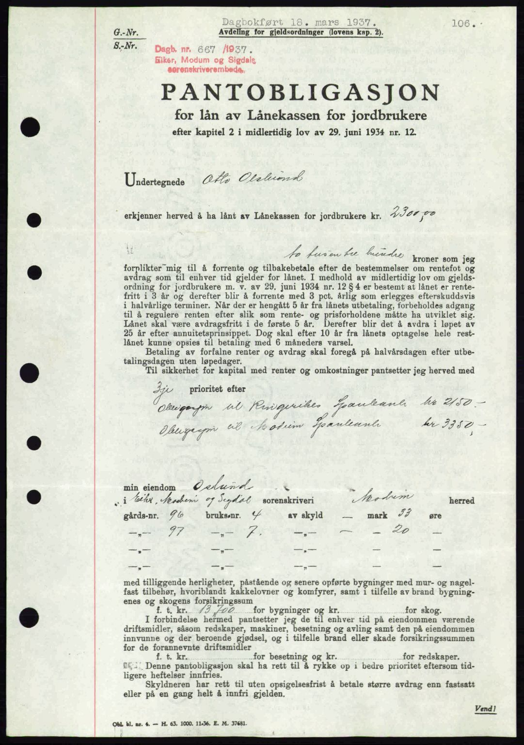 Eiker, Modum og Sigdal sorenskriveri, SAKO/A-123/G/Ga/Gab/L0035: Mortgage book no. A5, 1937-1937, Diary no: : 667/1937