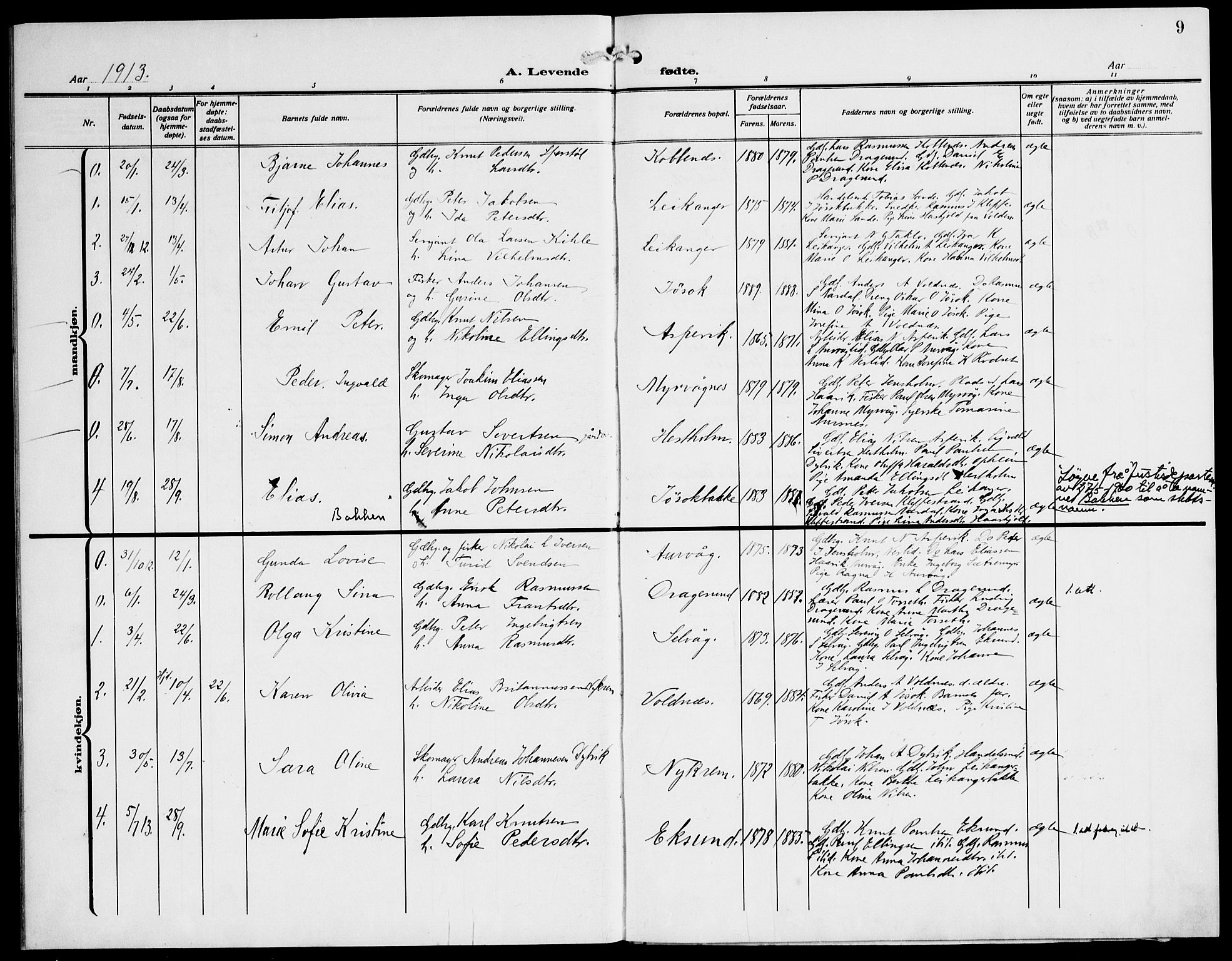 Ministerialprotokoller, klokkerbøker og fødselsregistre - Møre og Romsdal, AV/SAT-A-1454/508/L0096: Parish register (official) no. 508A03, 1911-1920, p. 9