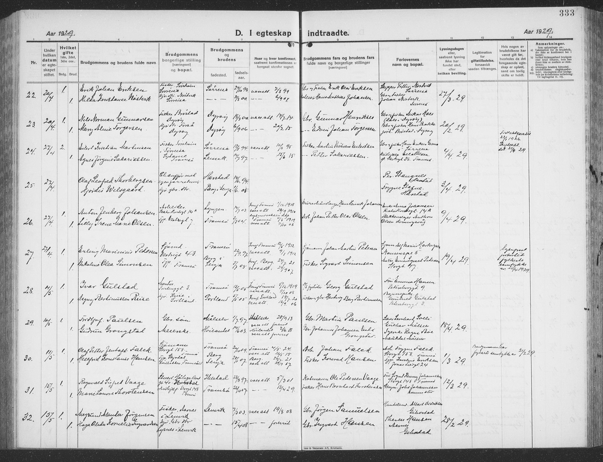 Tromsø sokneprestkontor/stiftsprosti/domprosti, AV/SATØ-S-1343/G/Gb/L0010klokker: Parish register (copy) no. 10, 1925-1937, p. 333