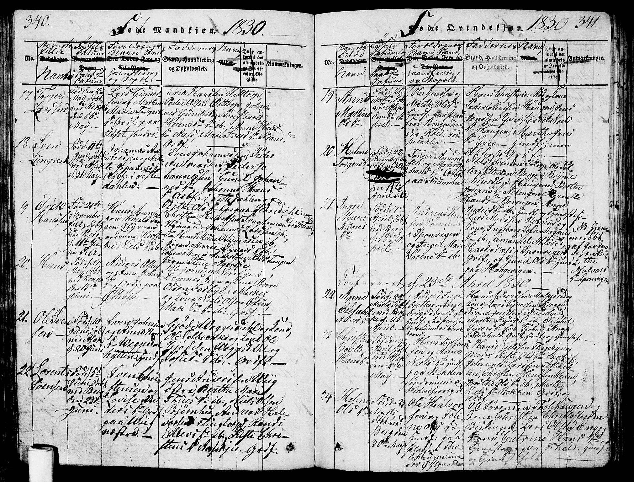 Berg prestekontor Kirkebøker, AV/SAO-A-10902/G/Ga/L0001: Parish register (copy) no. I 1, 1815-1832, p. 340-341