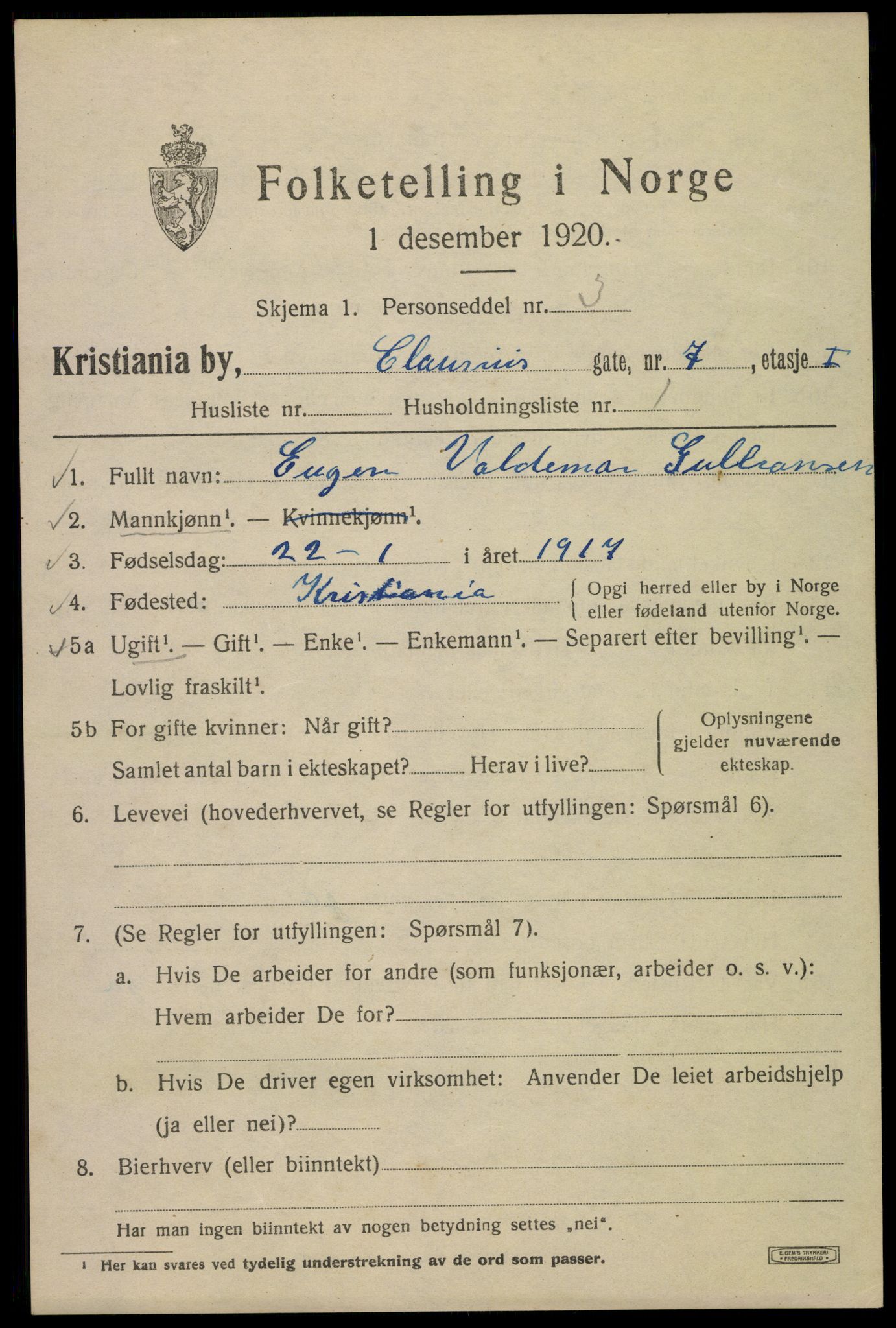 SAO, 1920 census for Kristiania, 1920, p. 187129